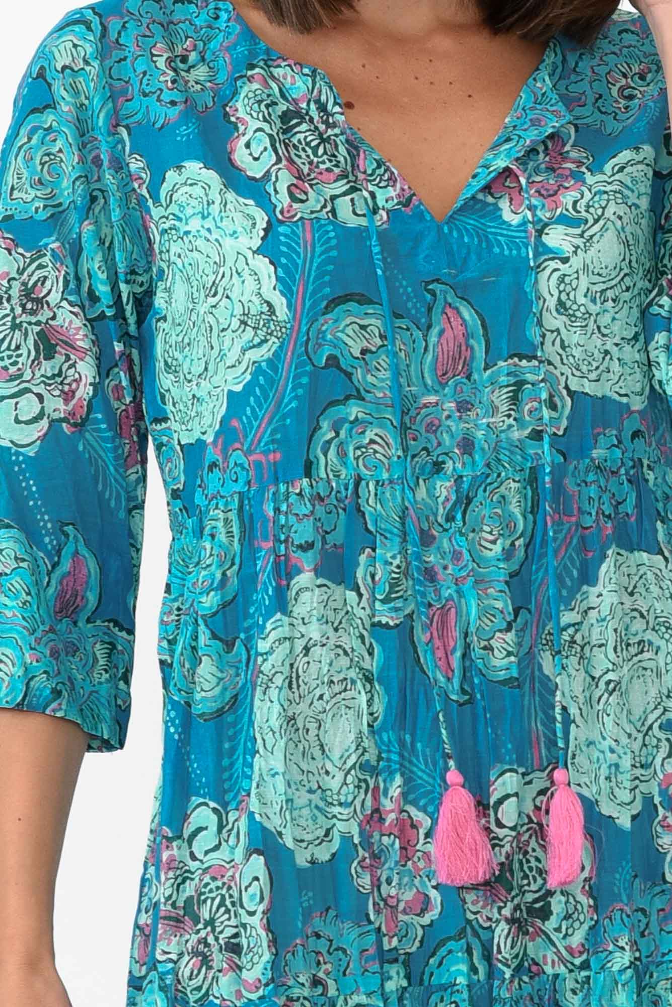 Layla Cobalt Paisley Crinkle Cotton Dress