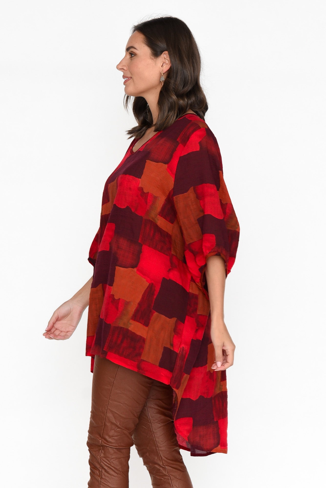 Abra Red Abstract Oversized Top