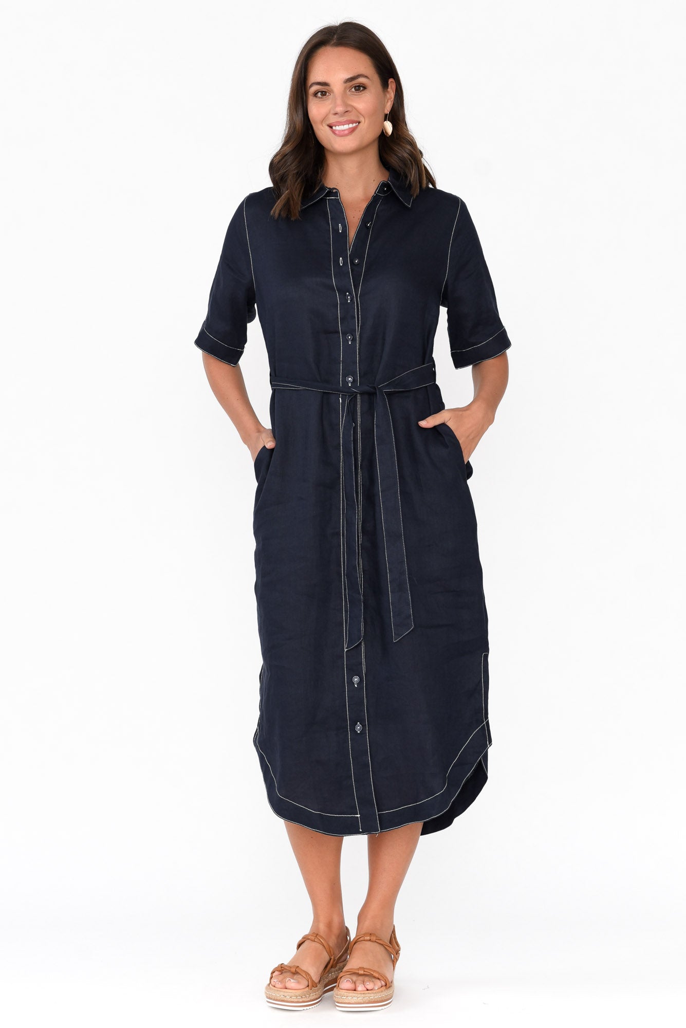 Alaska Navy Linen Shirt Dress
