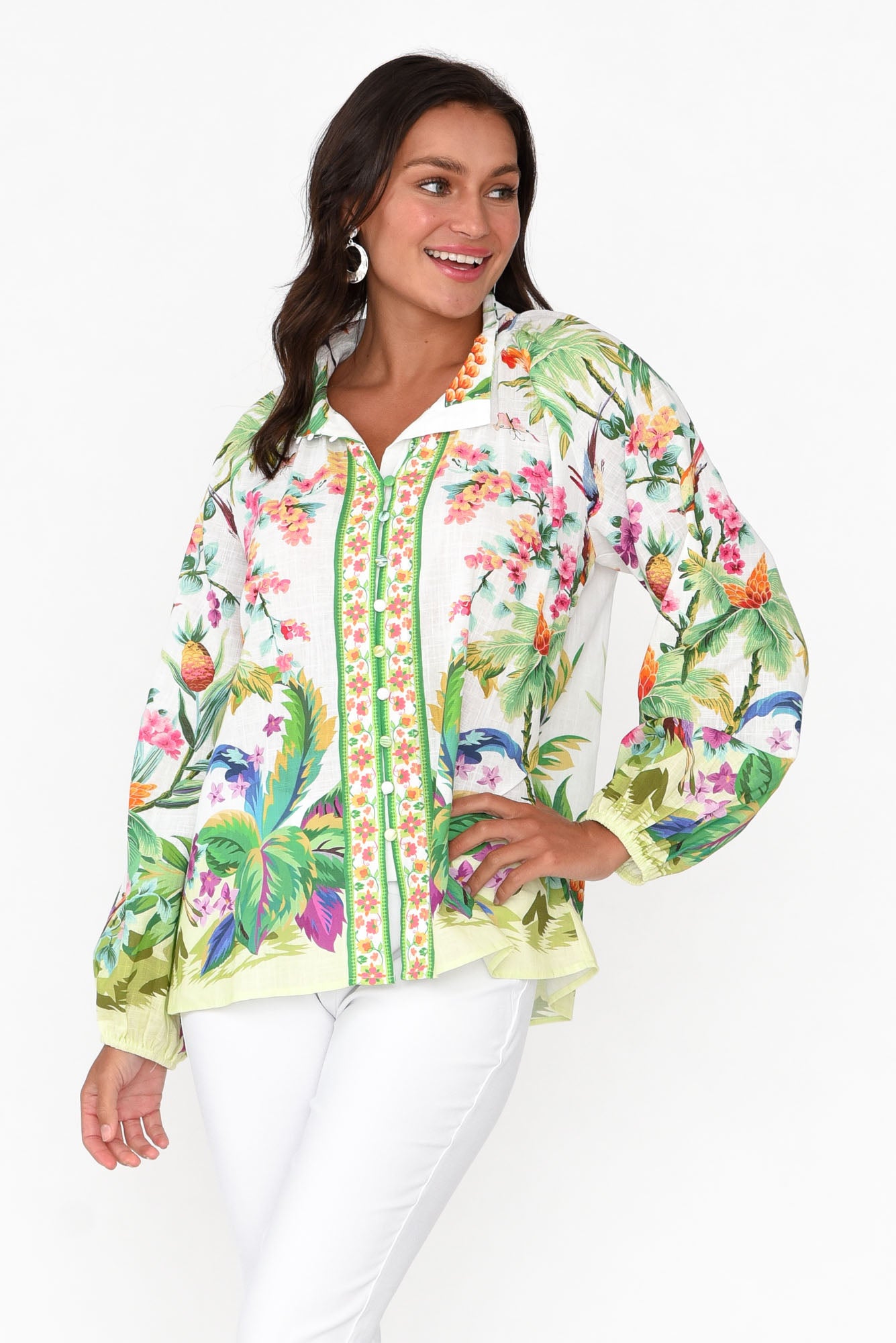 Cobana Green Tropical Cotton Shirt