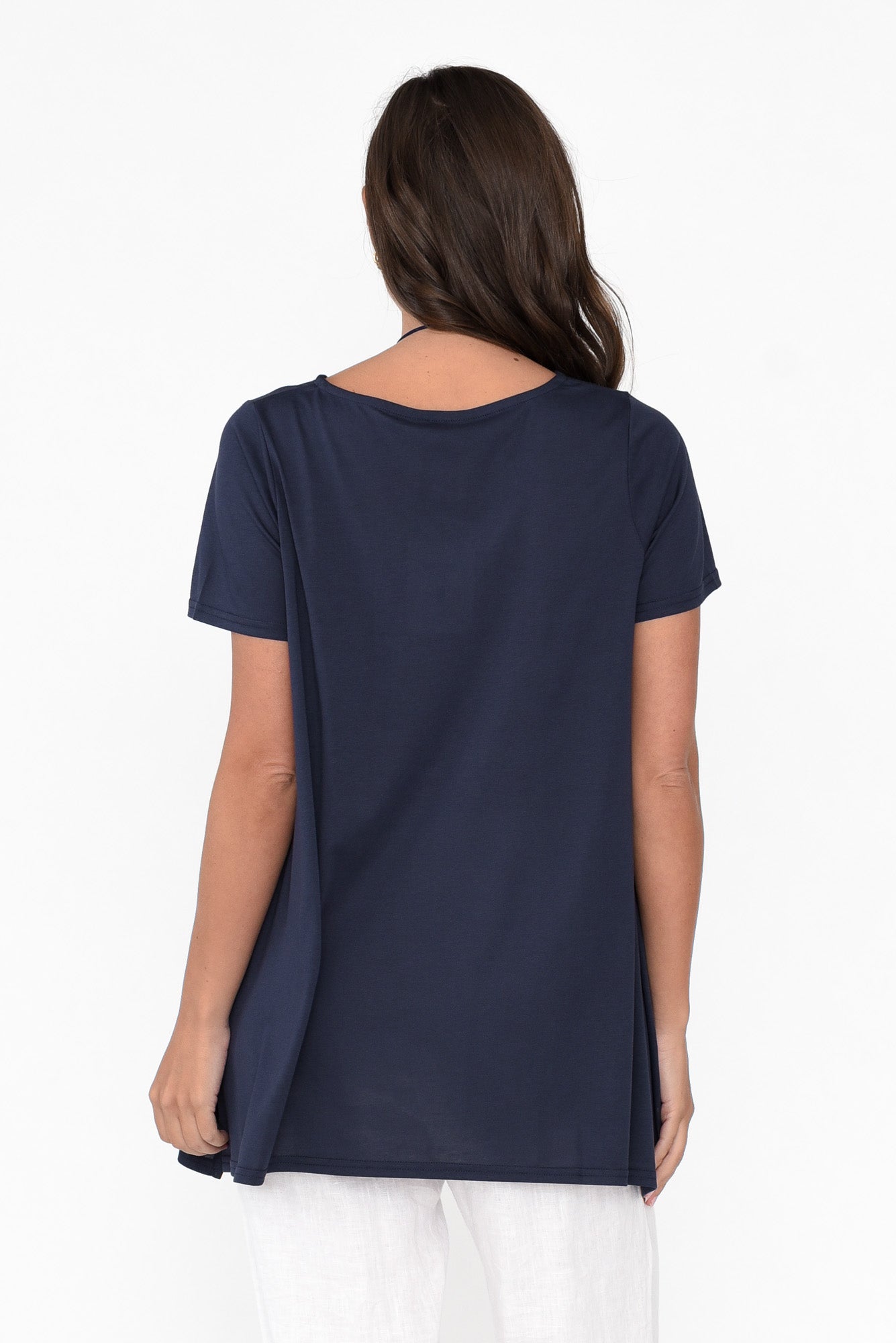 Marcy Navy Drape Cotton Top