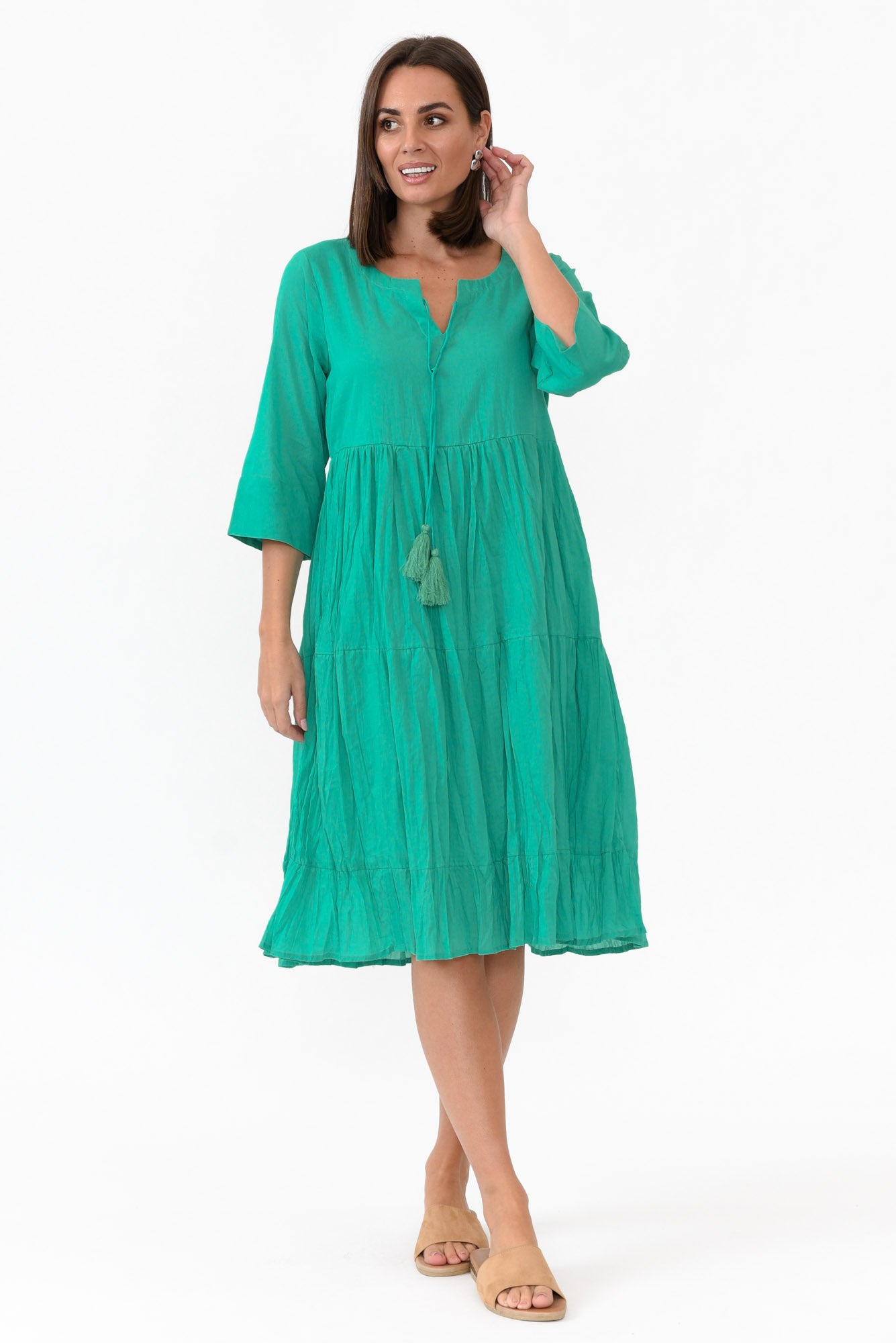 Milana Emerald Crinkle Cotton Dress