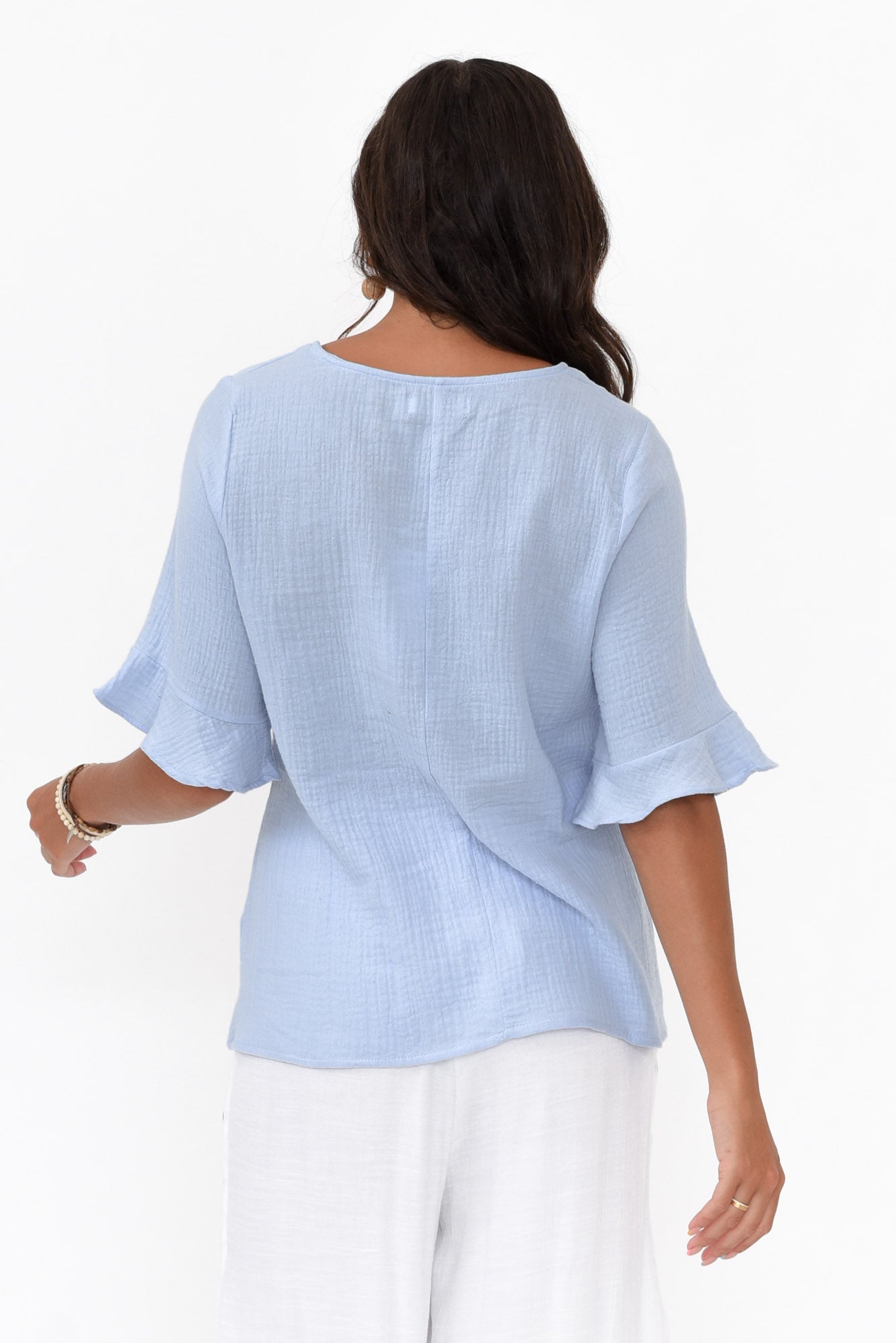 Rita Blue Crinkle Cotton Tie Top