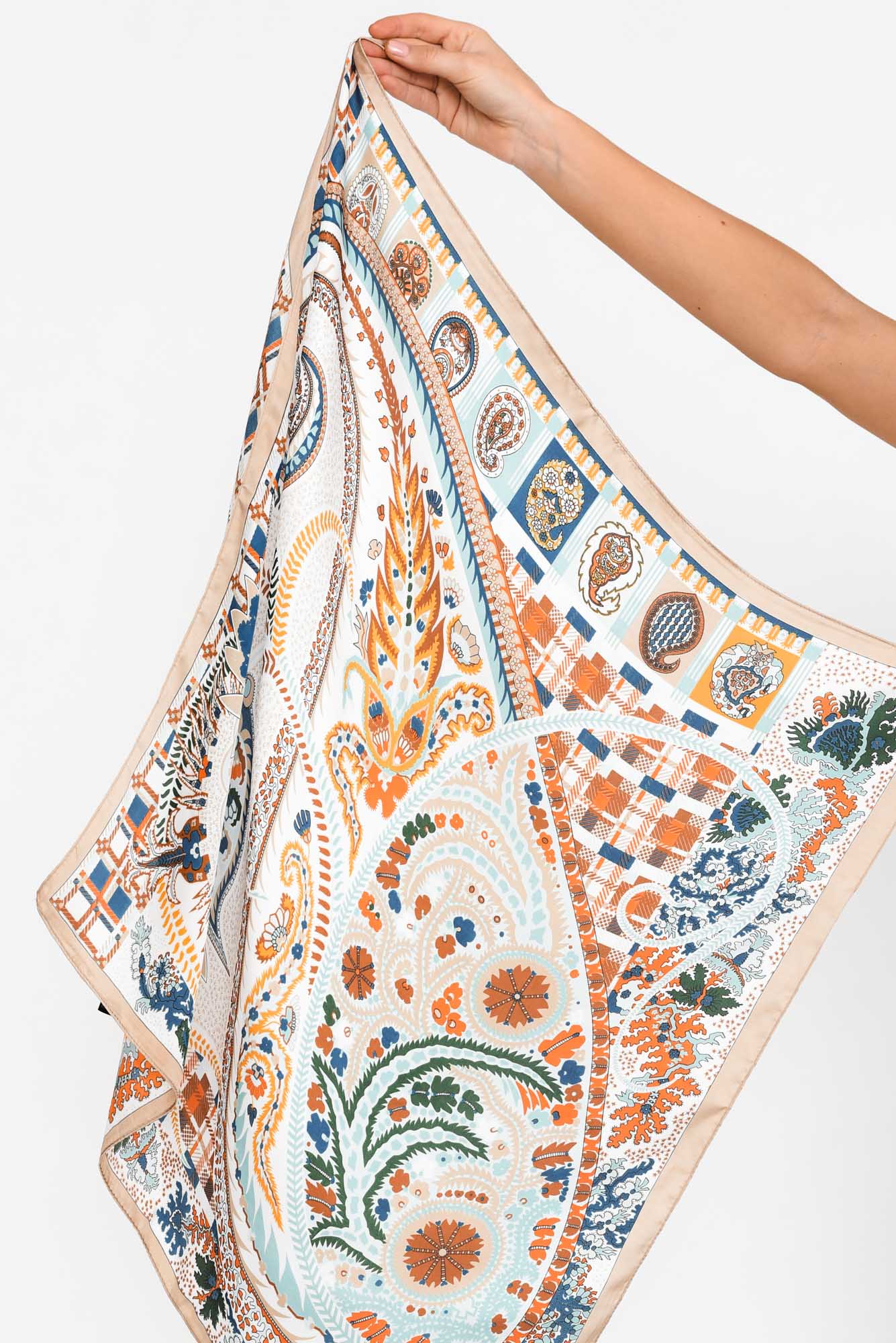 Lizette Beige Satin Paisley Square Scarf