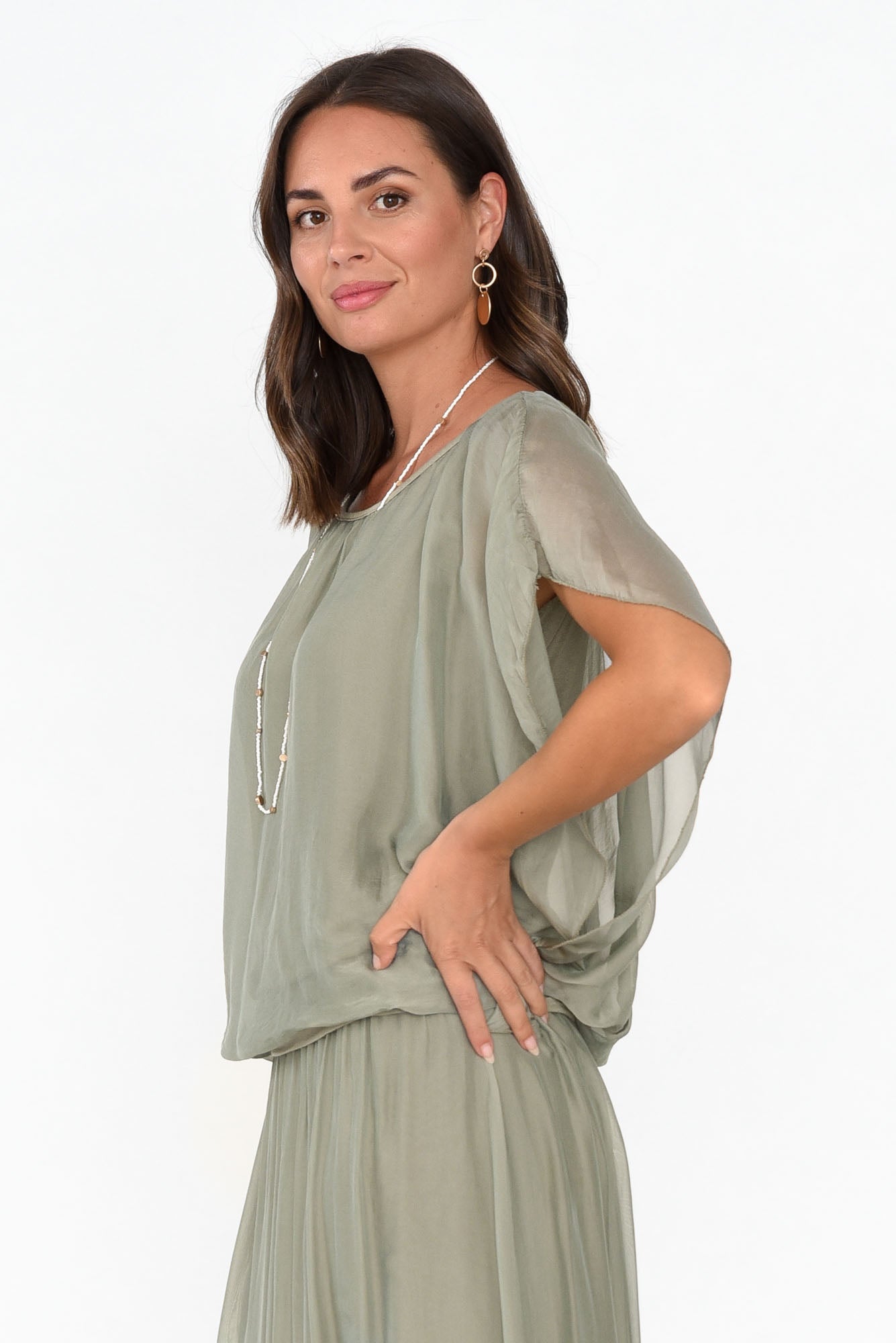 Evaline Sage Silk Layer Top
