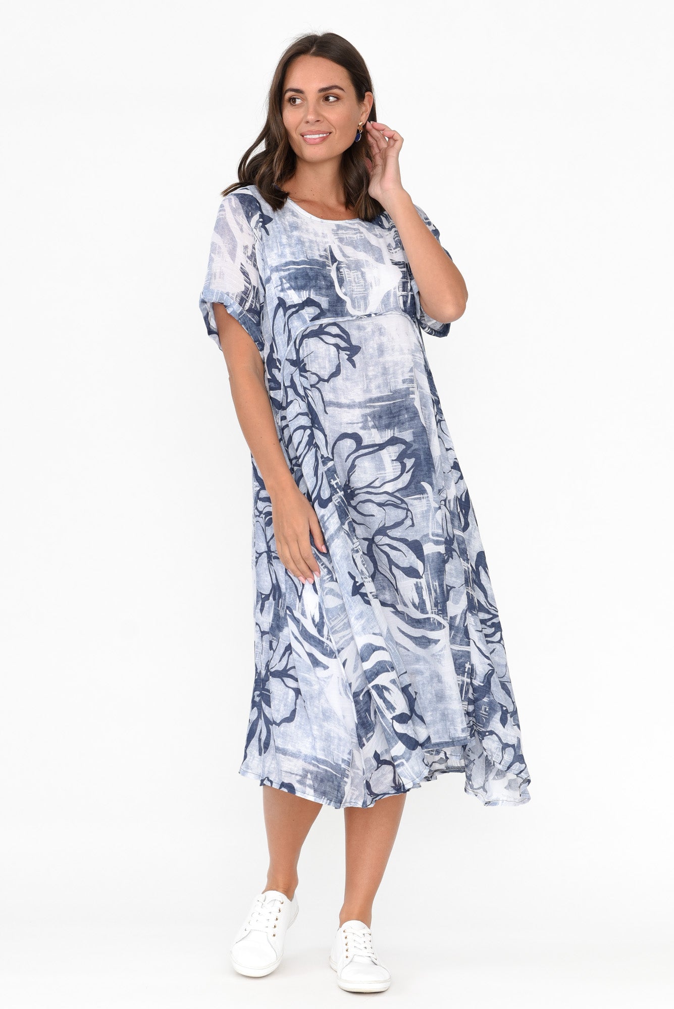 Vanya Navy Floral Cotton Blend Dress