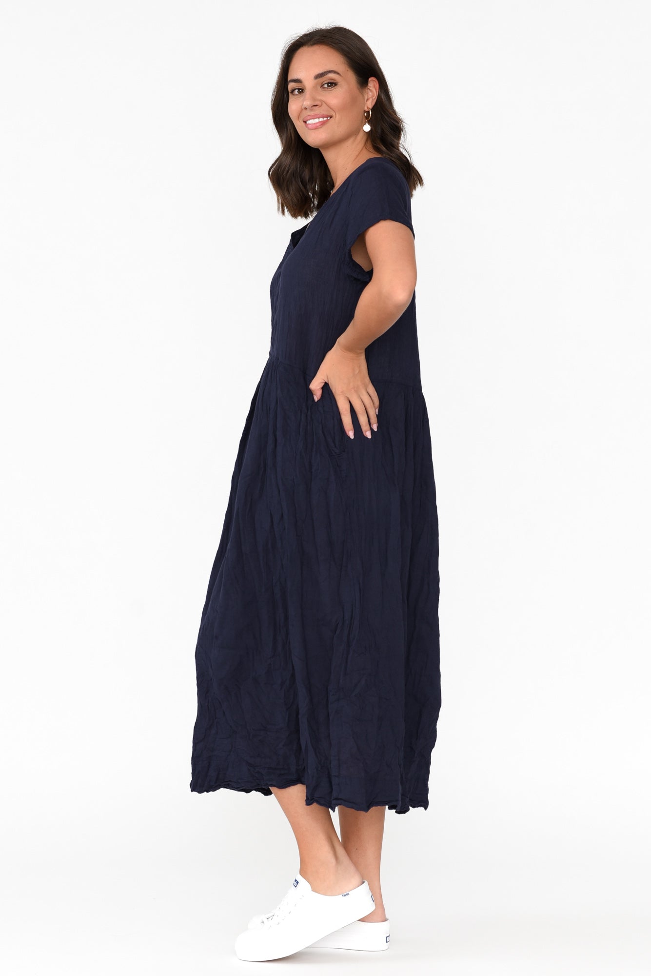 Tamsin Navy Crinkle Cotton Maxi Dress