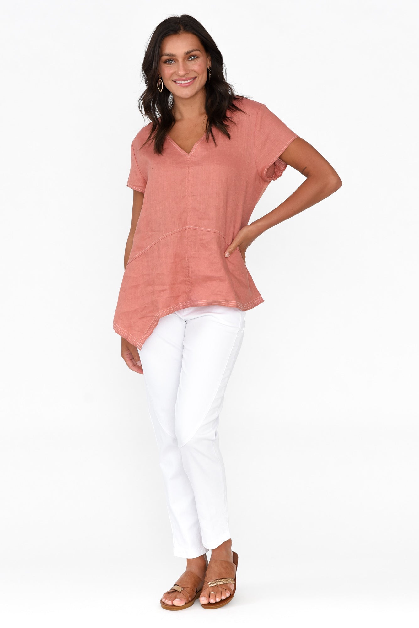 Lindy Rust Linen V Neck Top