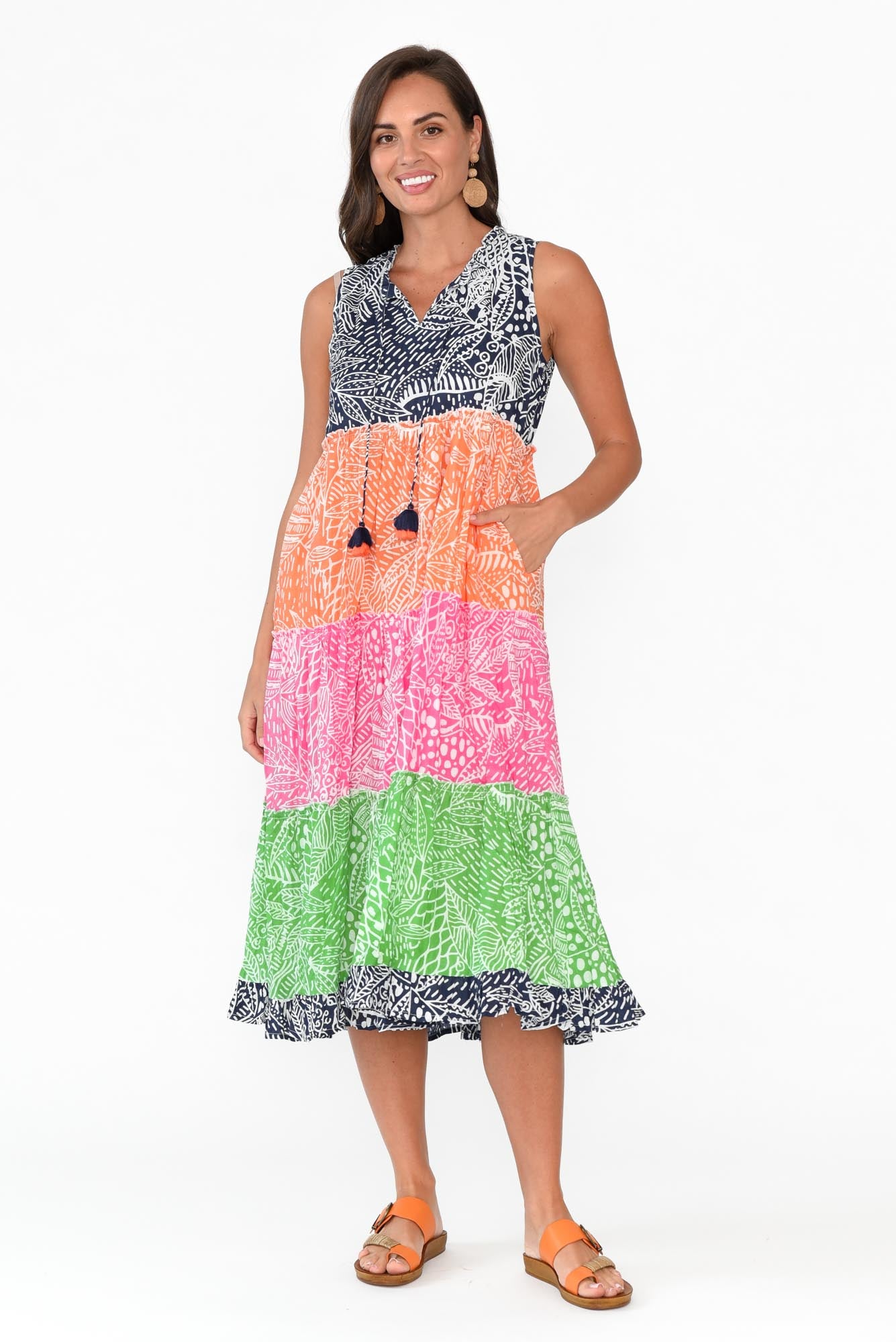 Leros Multi Stripe Organic Cotton Midi Dress