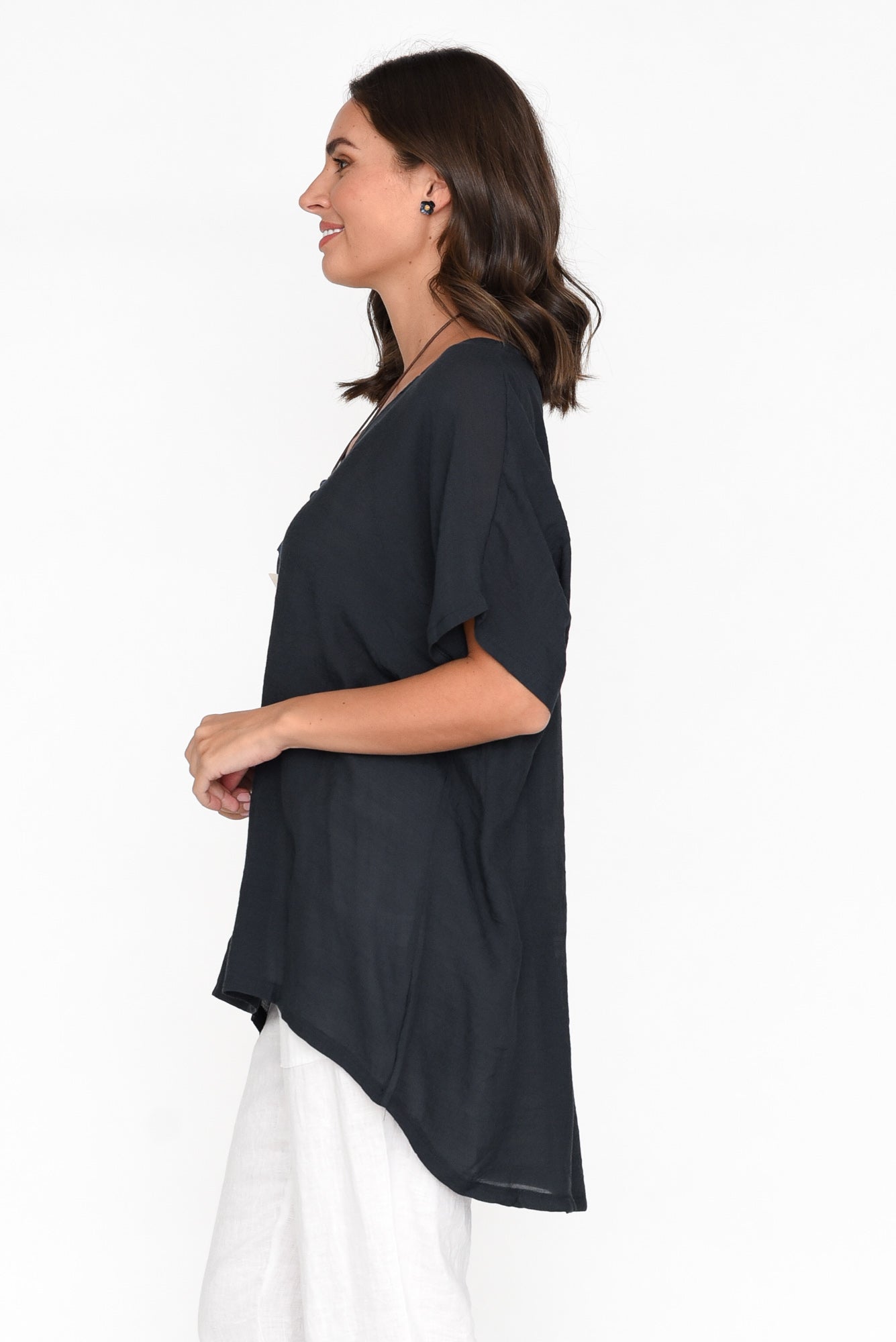 Elvira Navy Drape Top