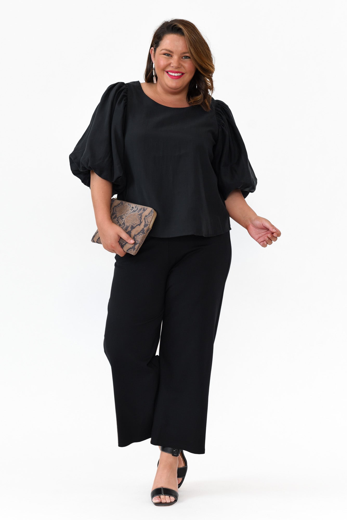 Gallagher Black Cotton Puff Sleeve Top