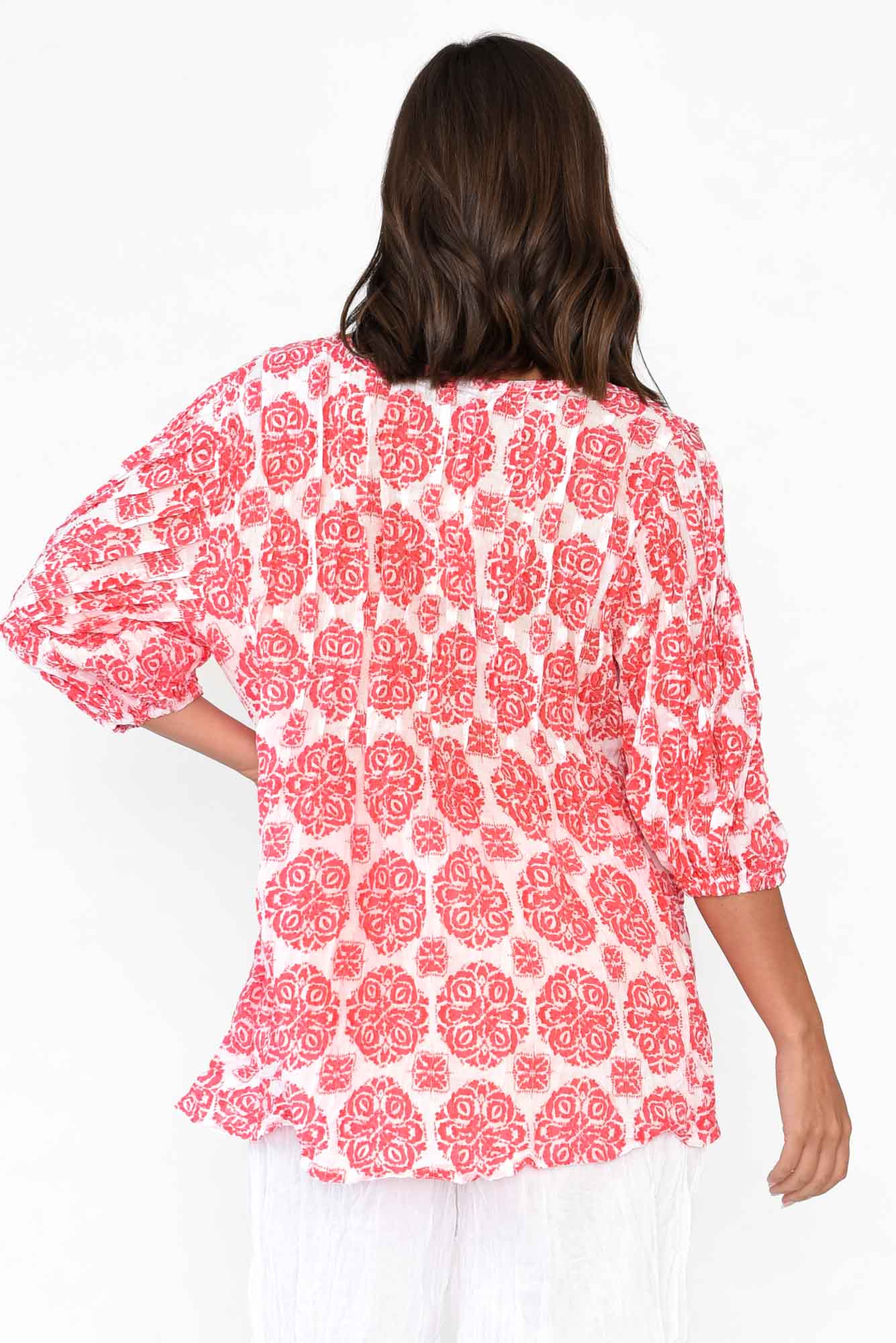 Selma Red Fiesta Crinkle Cotton Top