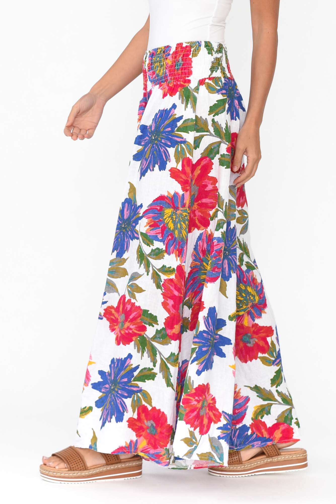 Rumi Red Blossom Wide Leg Linen Pant
