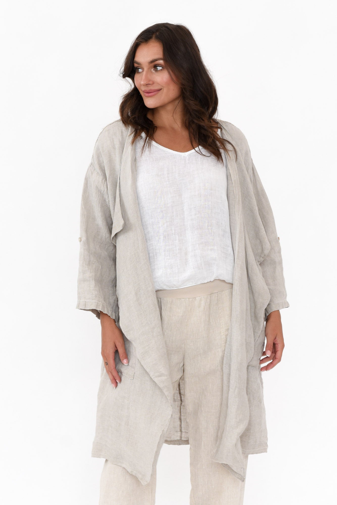 Temple Taupe Linen Woven Cardigan
