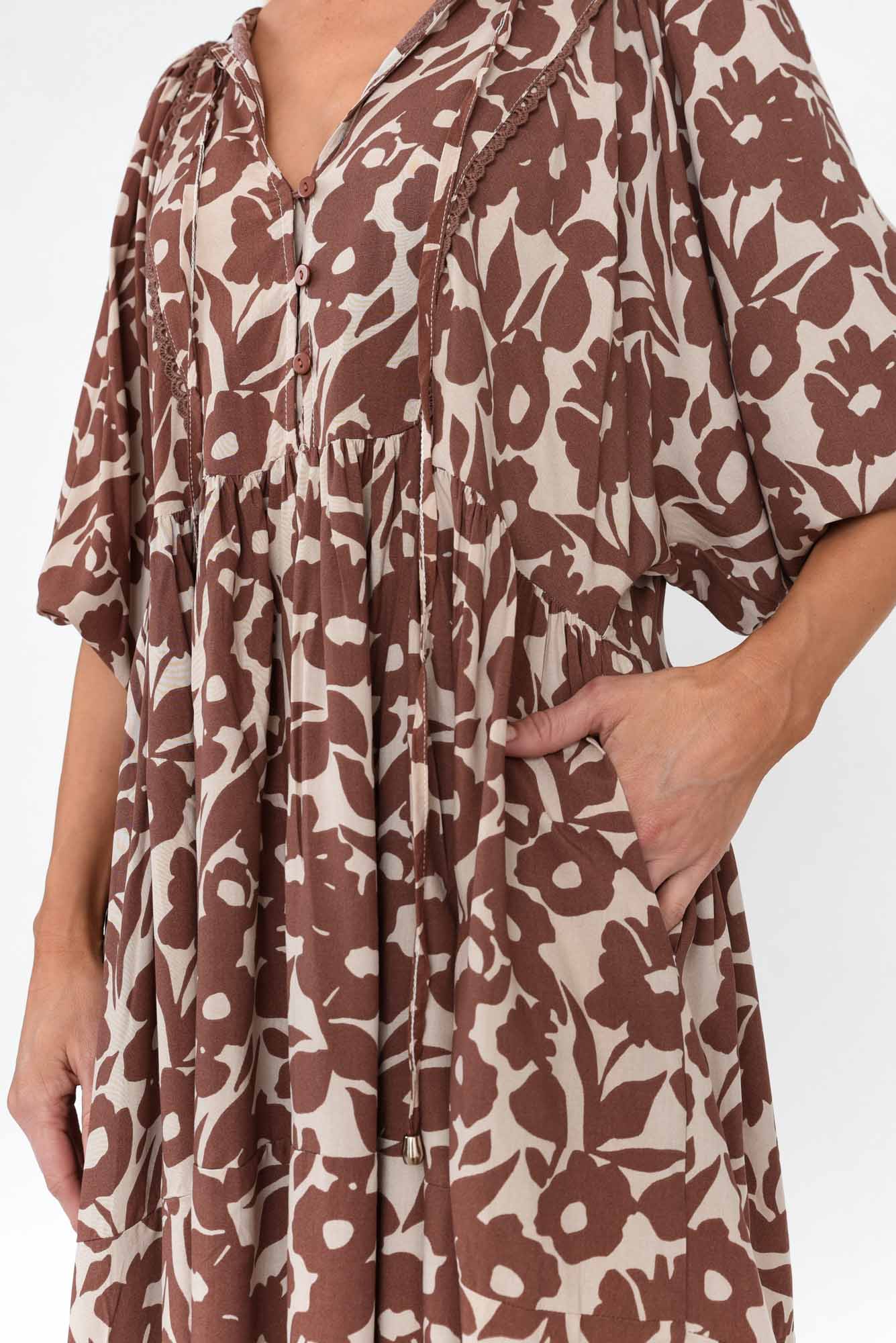 Lyric Brown Floral Pocket Dress