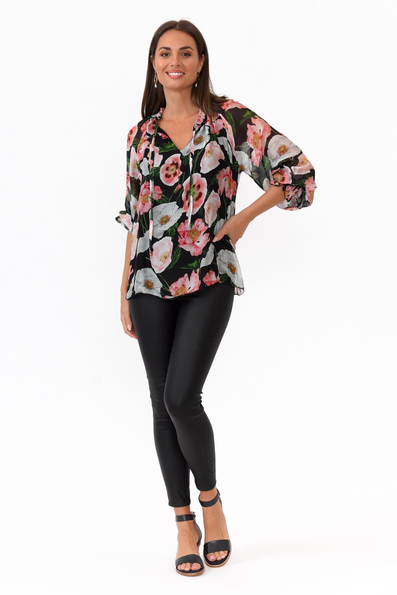 Eliska Black Floral Silk Top