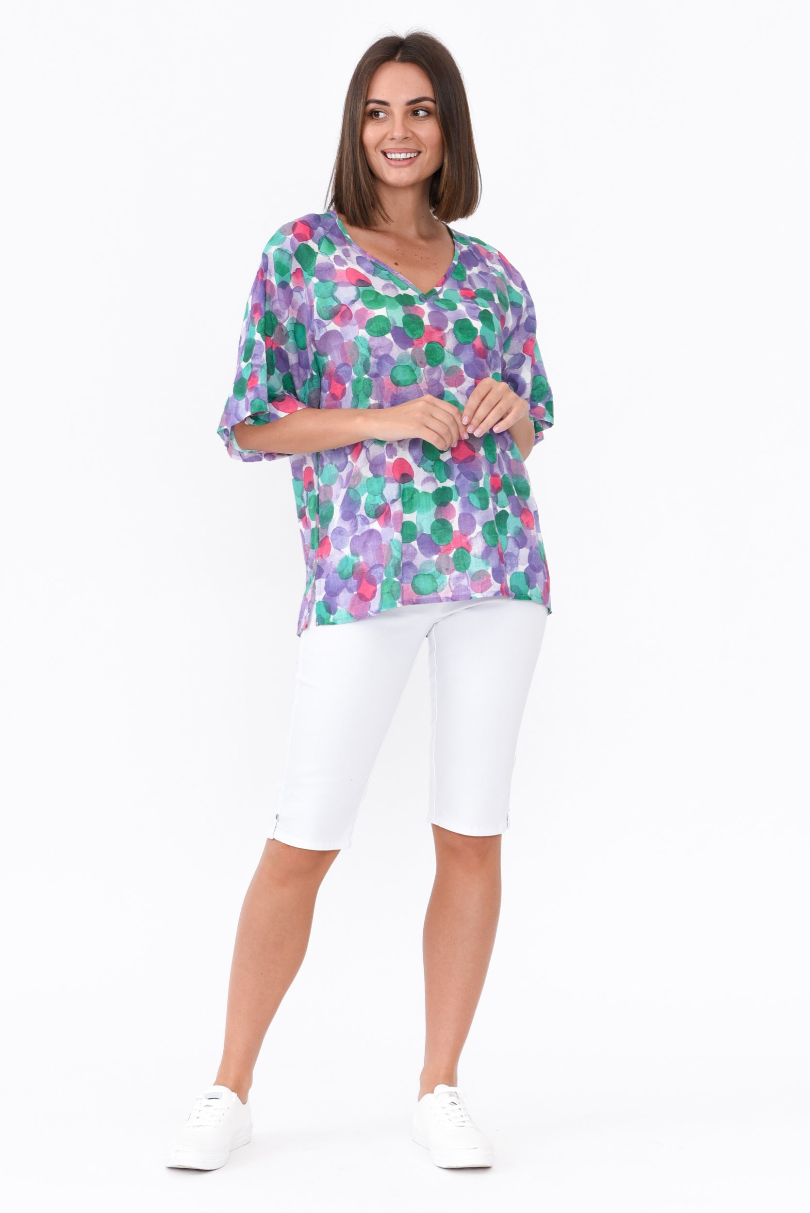 Brynn Purple Spot Cotton Blend Top