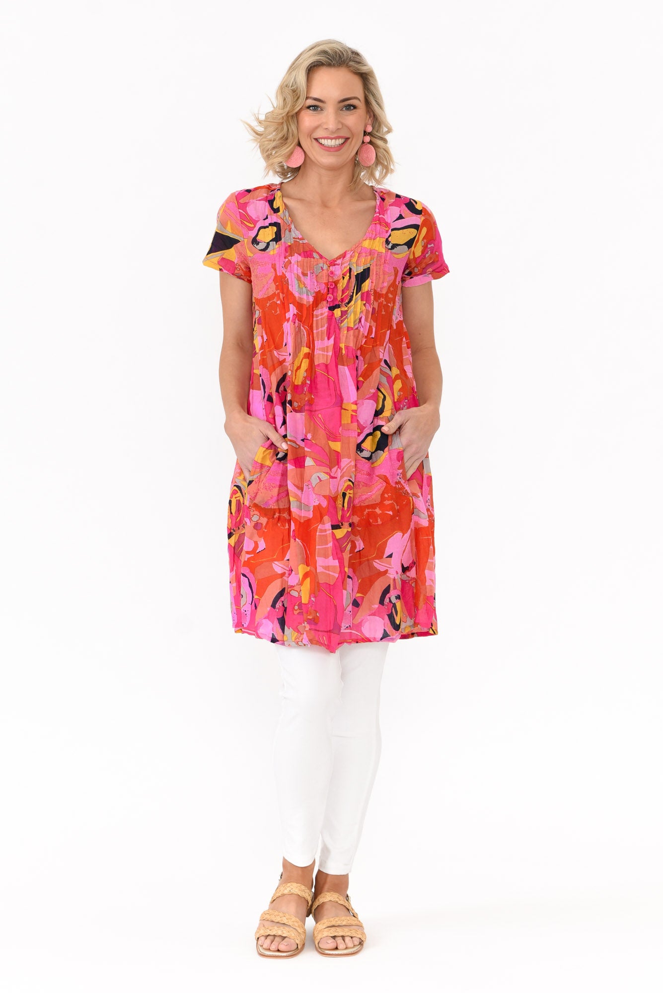Sabina Pink Poppy Crinkle Cotton Dress