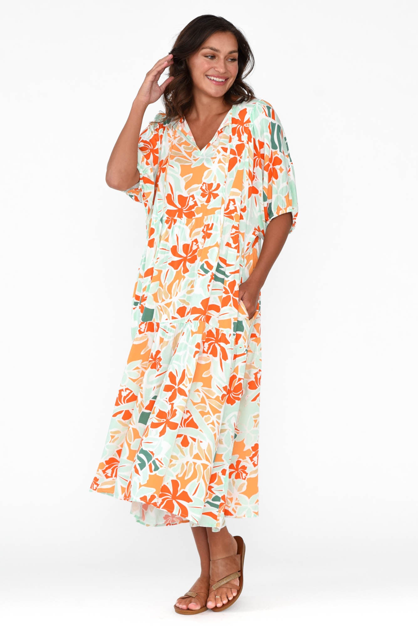 Rima Orange Garden Midi Dress