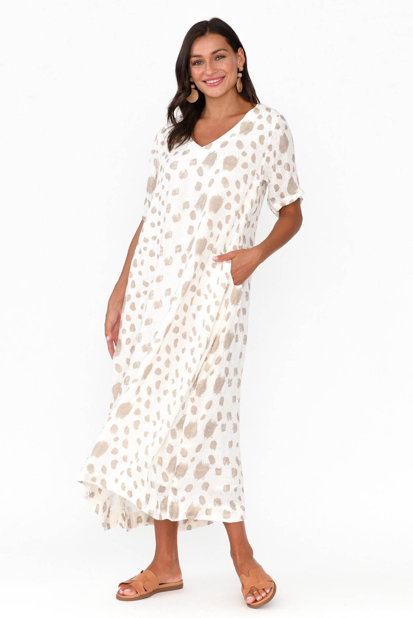 Santana Beige Spot Linen Dress