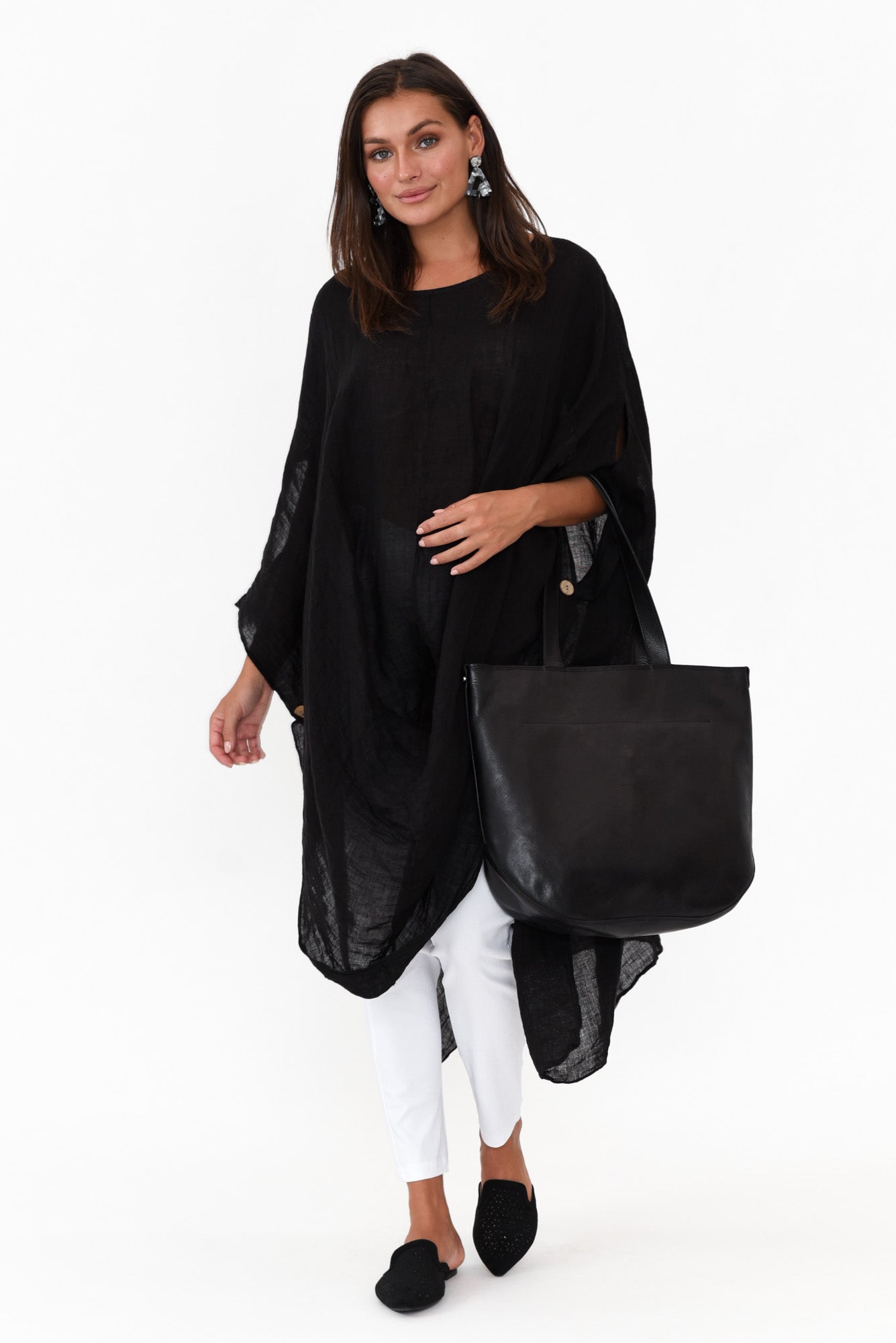 Genesia Black Linen Kaftan Tunic