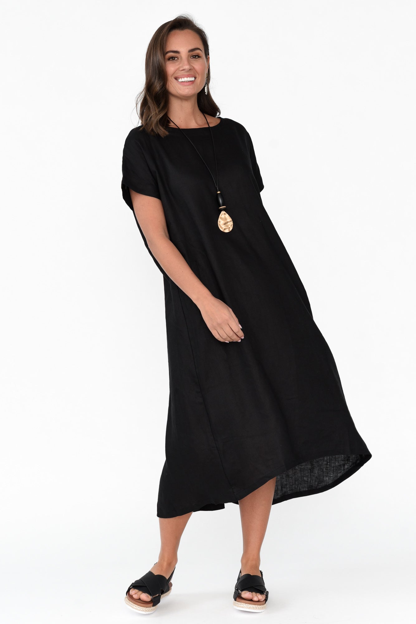 Zeffie Black Linen Pocket Dress
