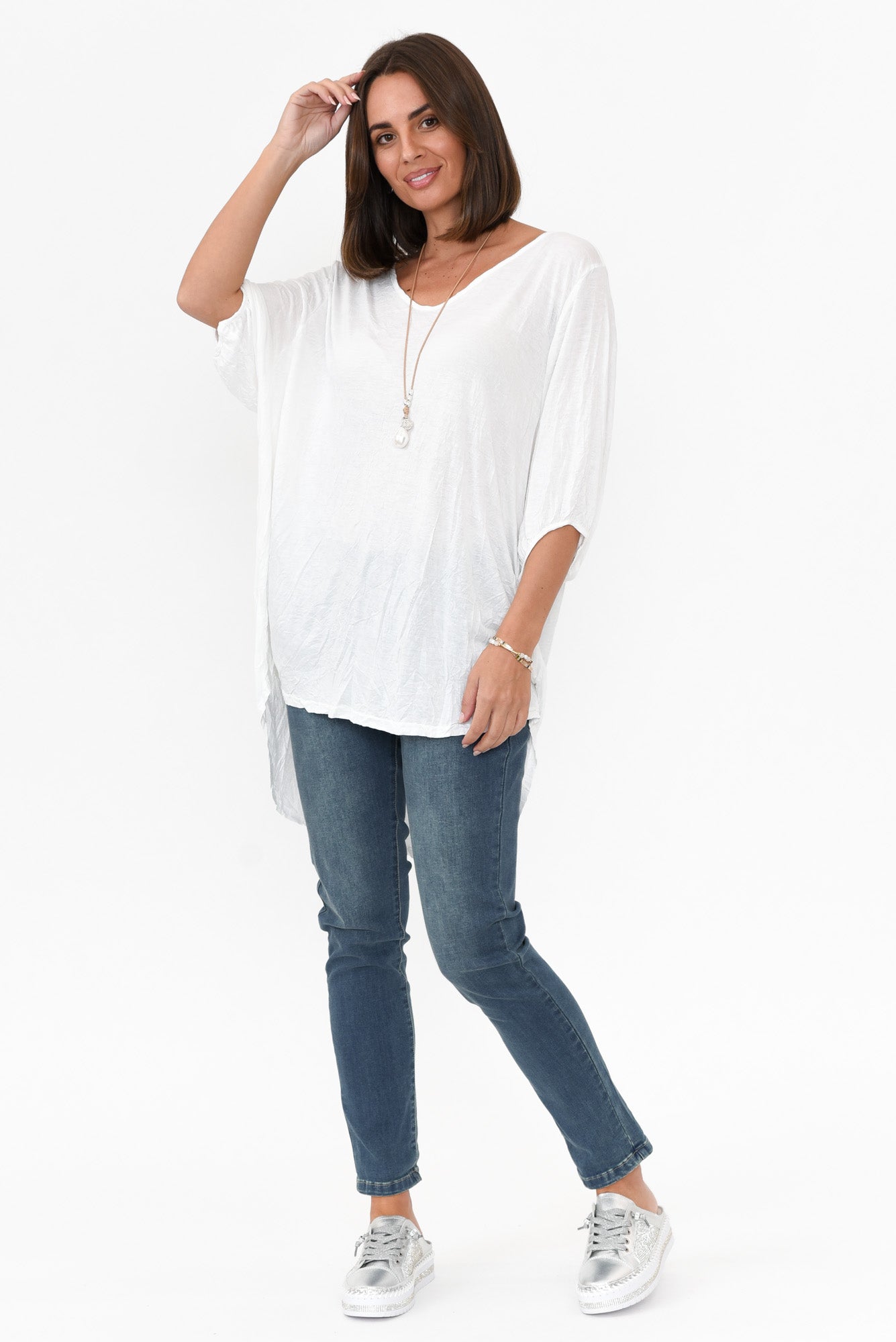 Agnes White Crinkle Cotton Hi Lo Top