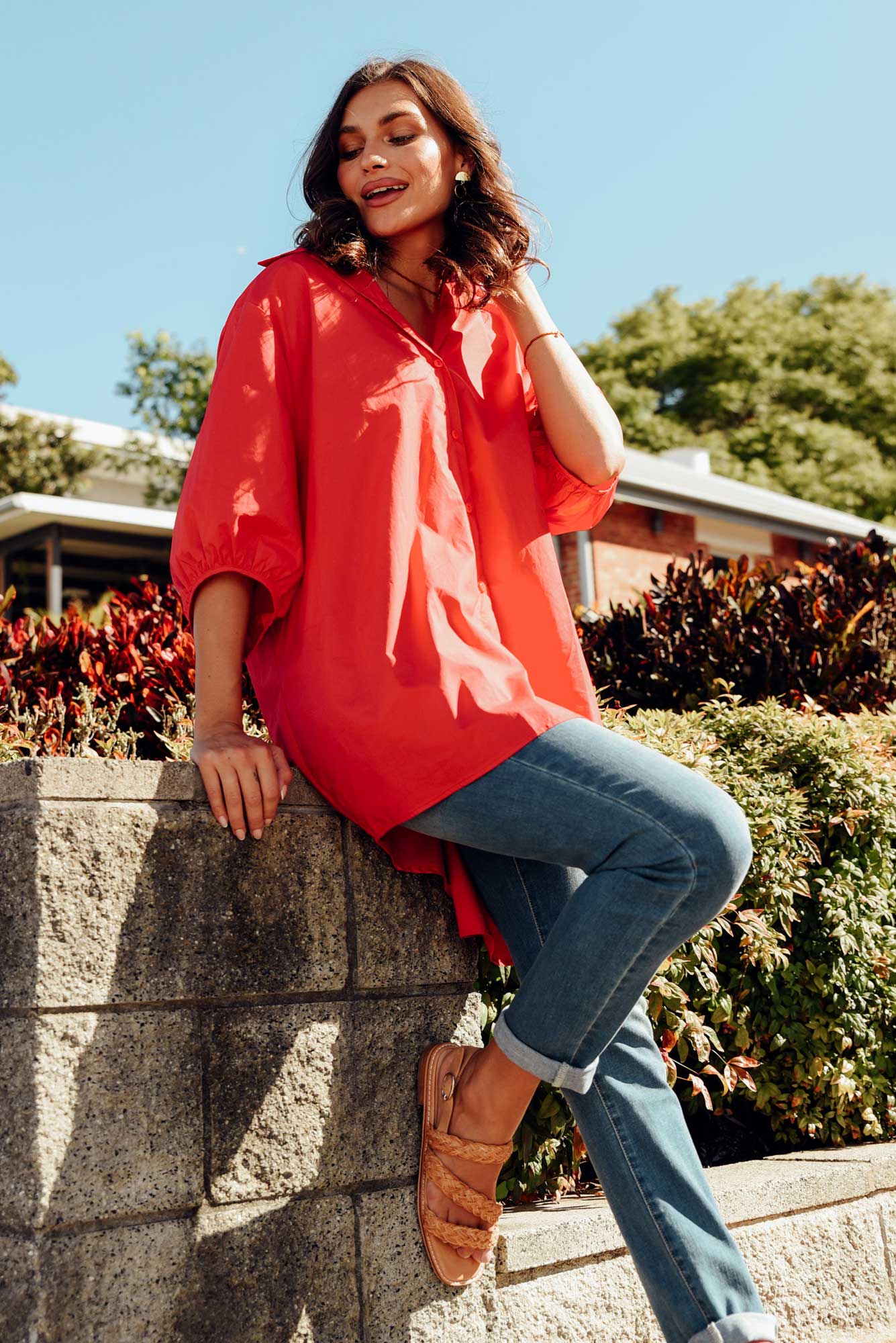 Sadie Red Cotton Tunic Top