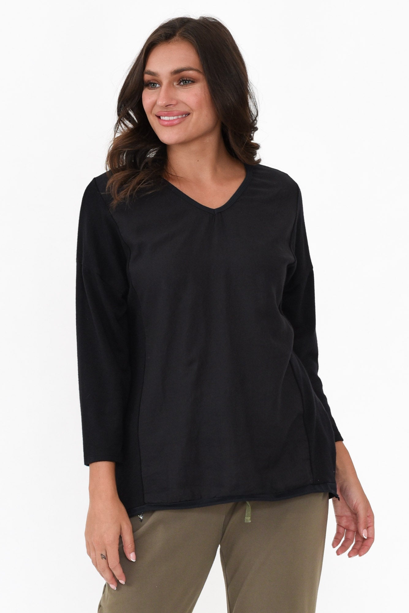 Mariah Black Linen Cotton Panel Top