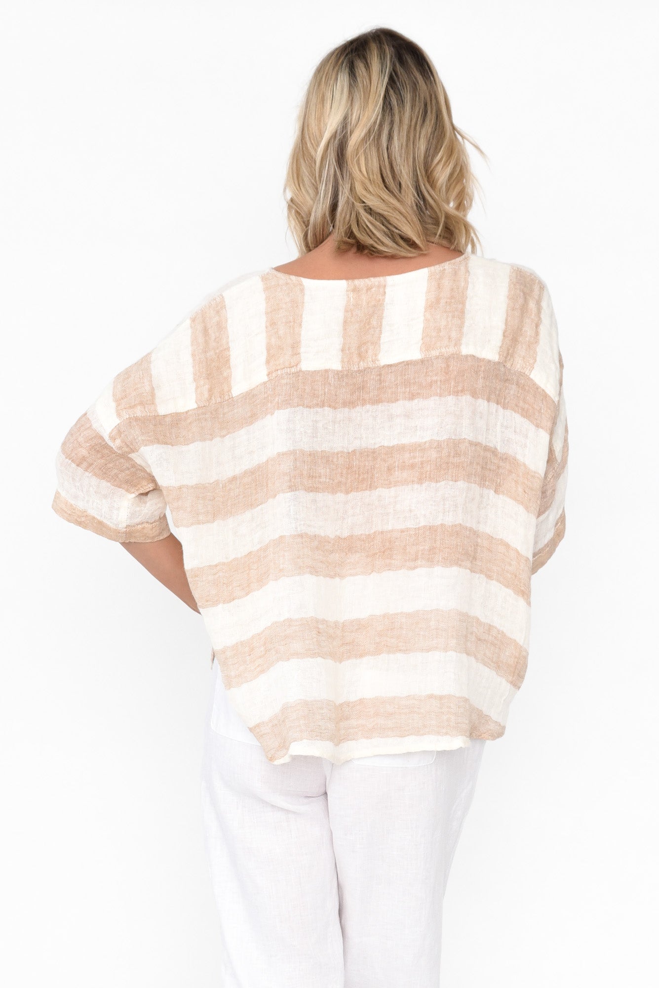 Damian Beige Stripe Linen Top