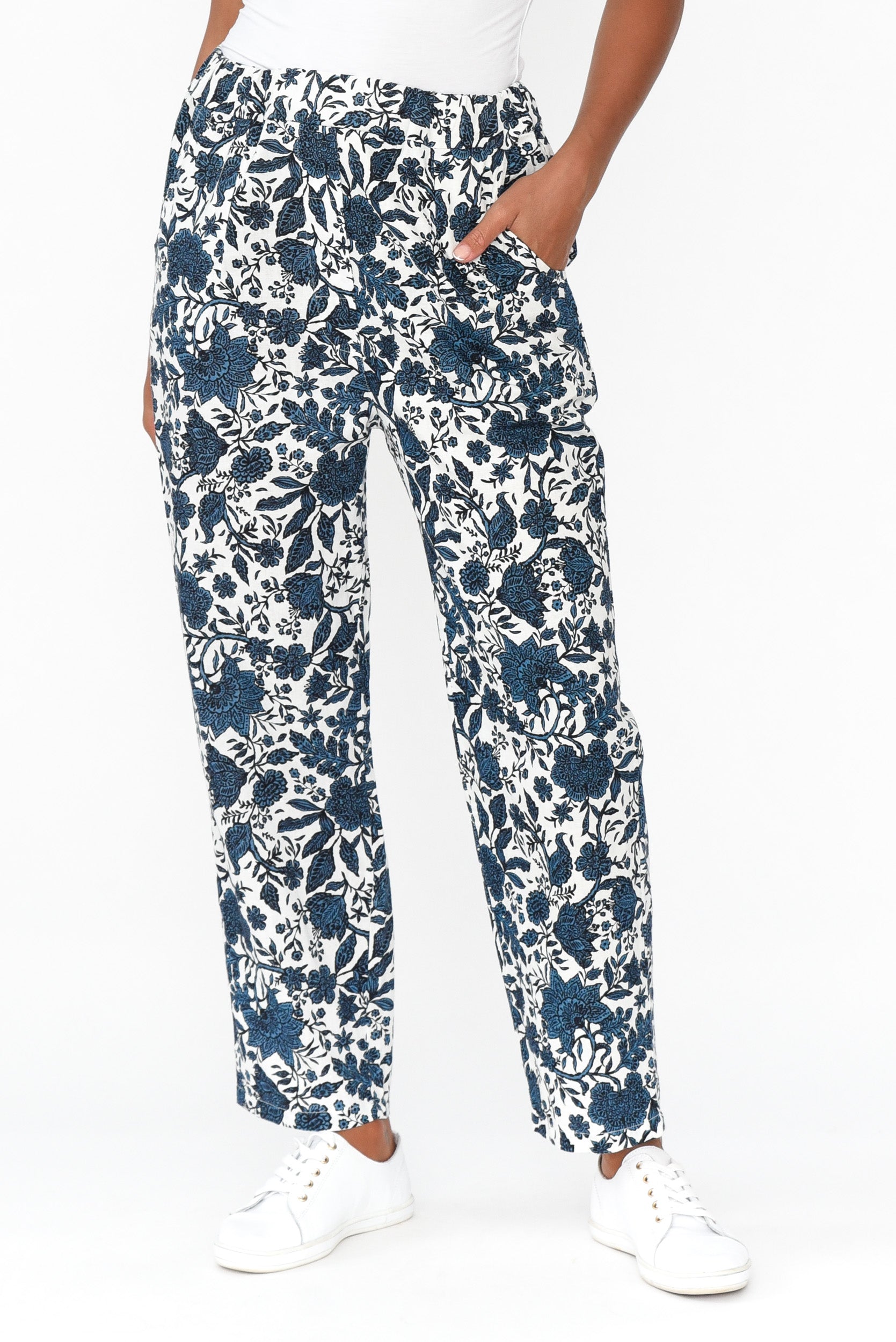 Fritz Navy Floral Linen Pant