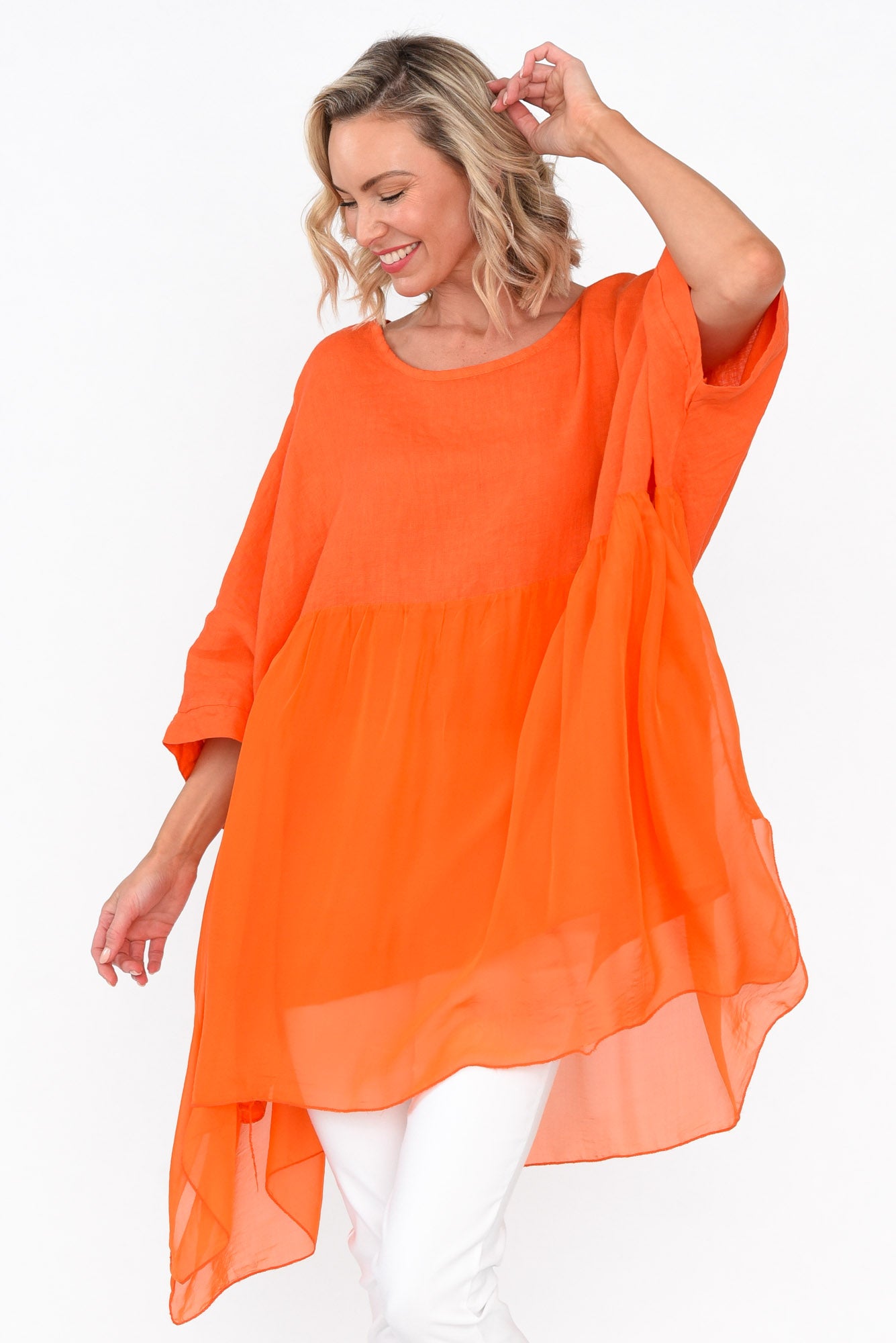 Marietta Orange Silk Linen Top