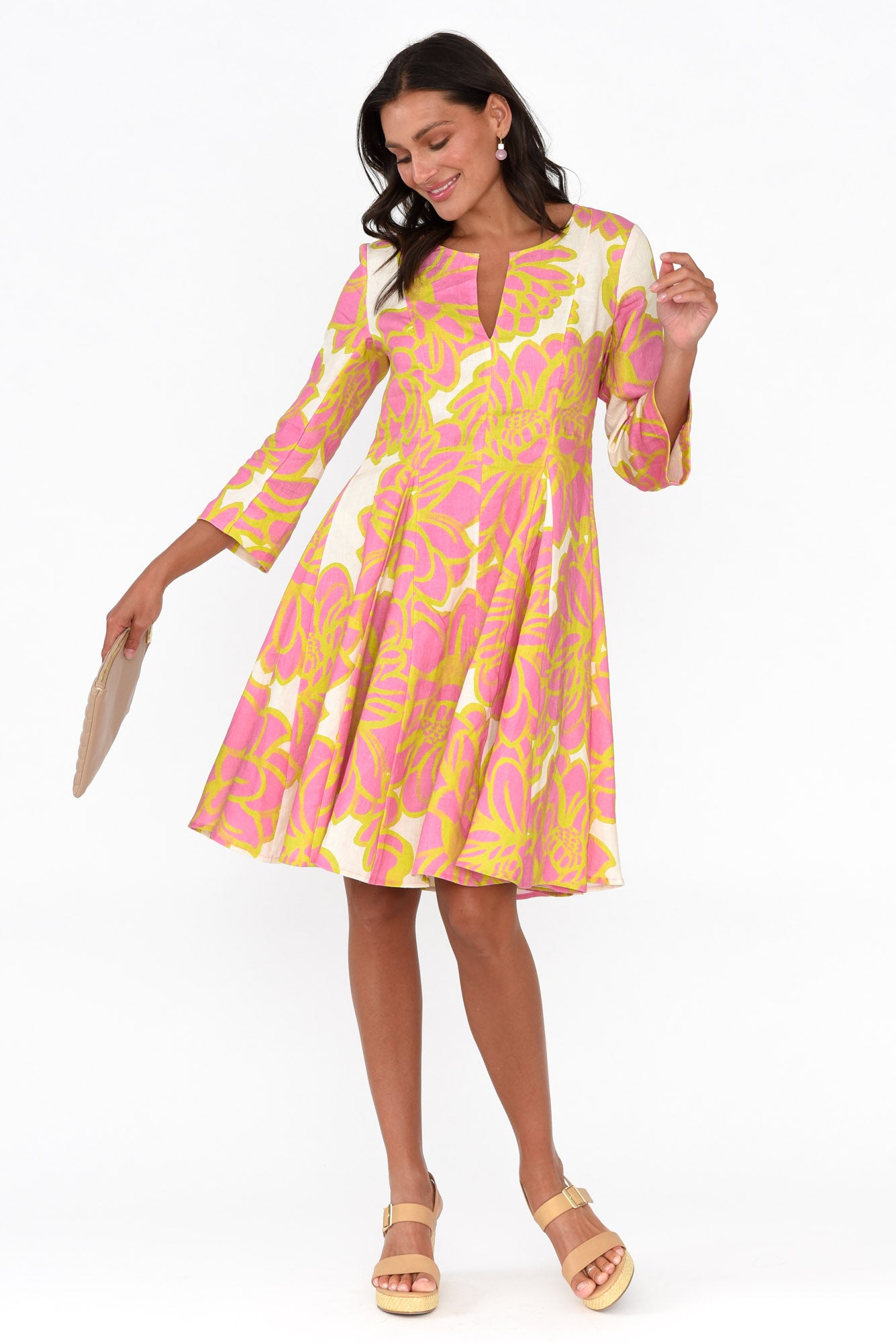 Elisa Pink Lotus Linen Dress