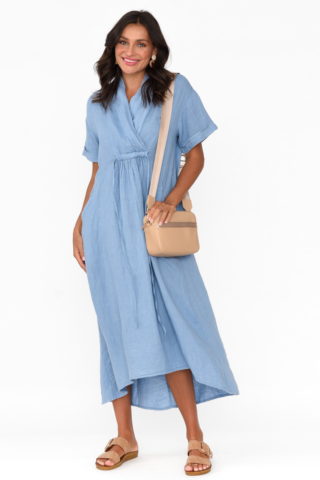 Madge Blue Linen Pocket Dress