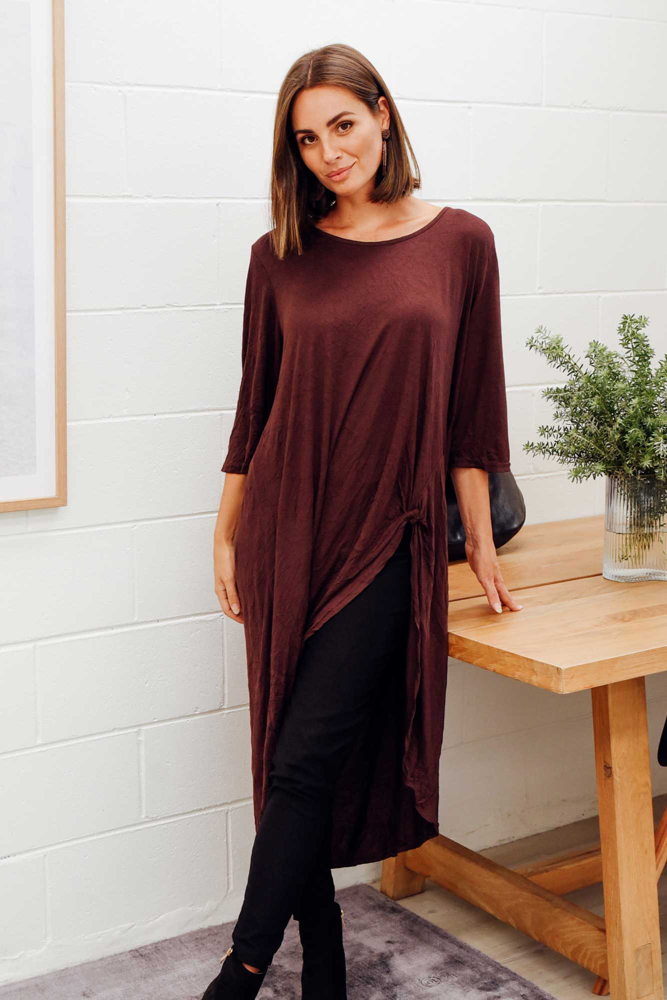 Chocolate Crinkle Cotton Asymmetric Tunic