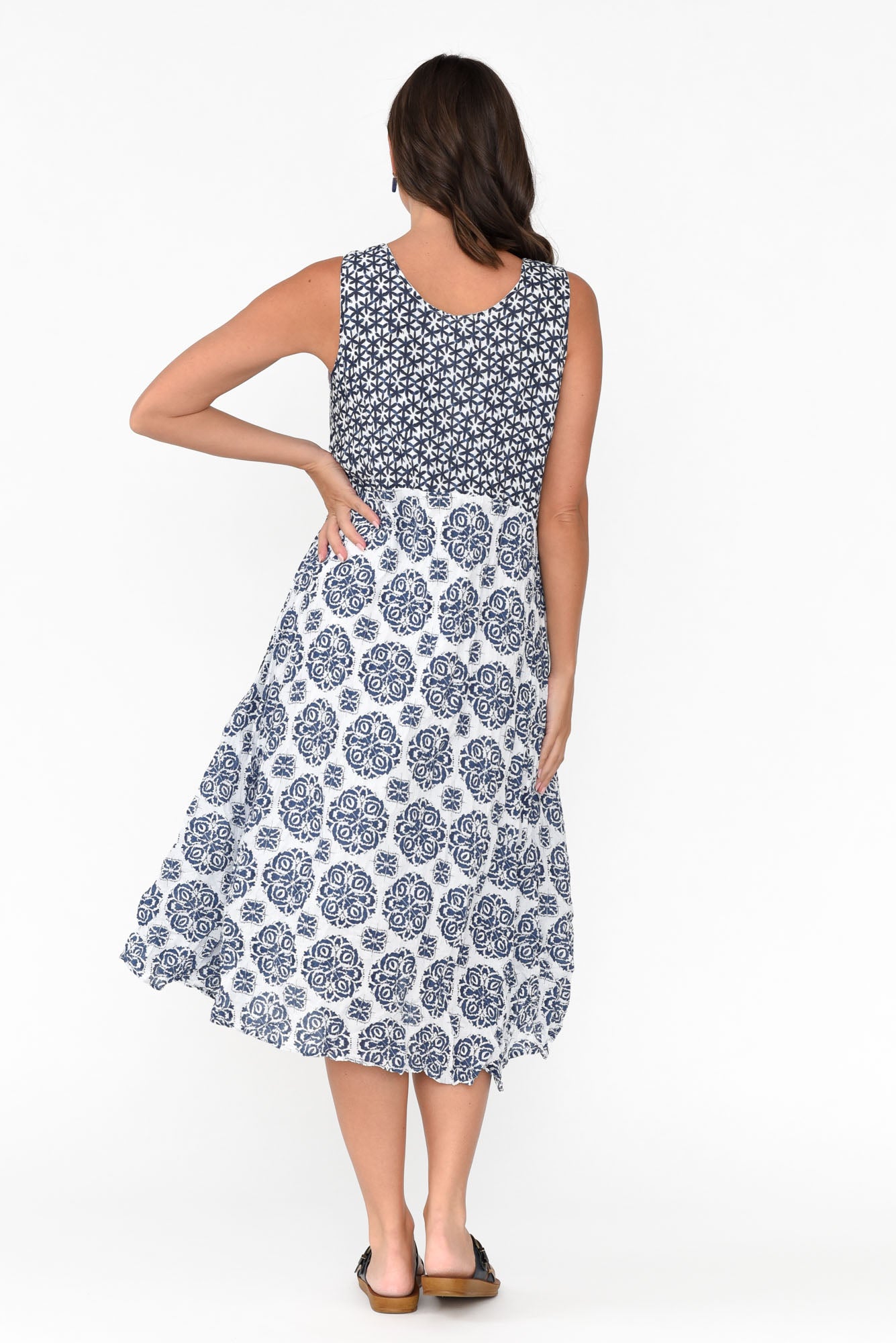 Jolie Navy Fiesta Crinkle Cotton Dress