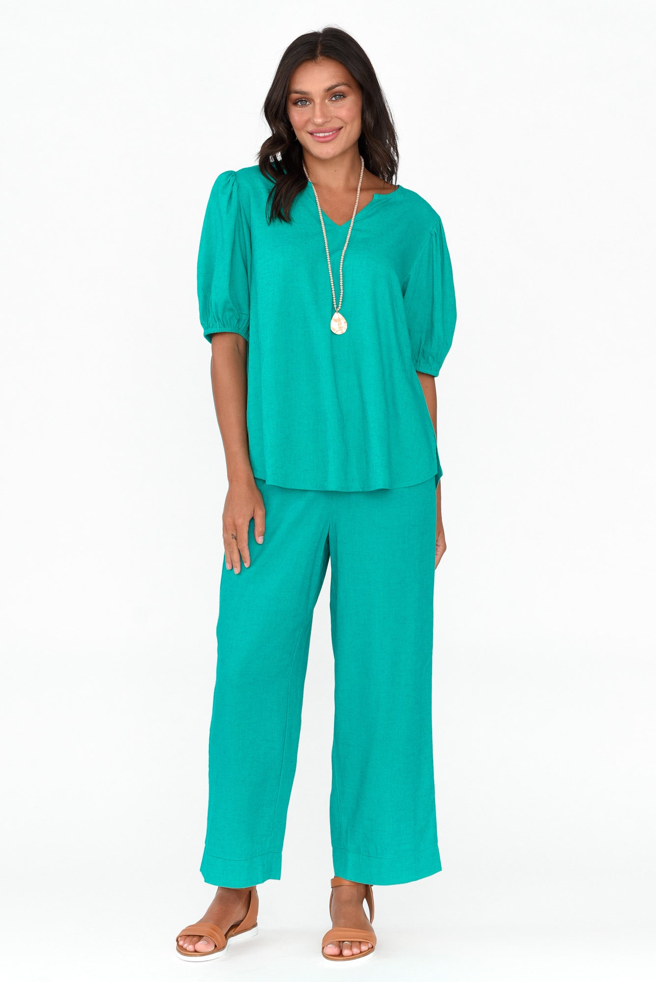 Parker Teal Linen Blend Pant
