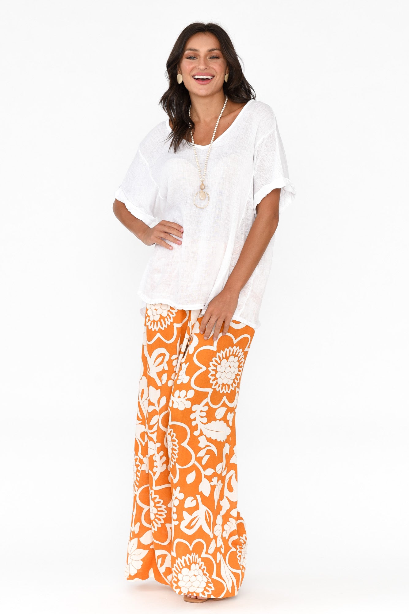 Positano Orange Garden Flared Pant