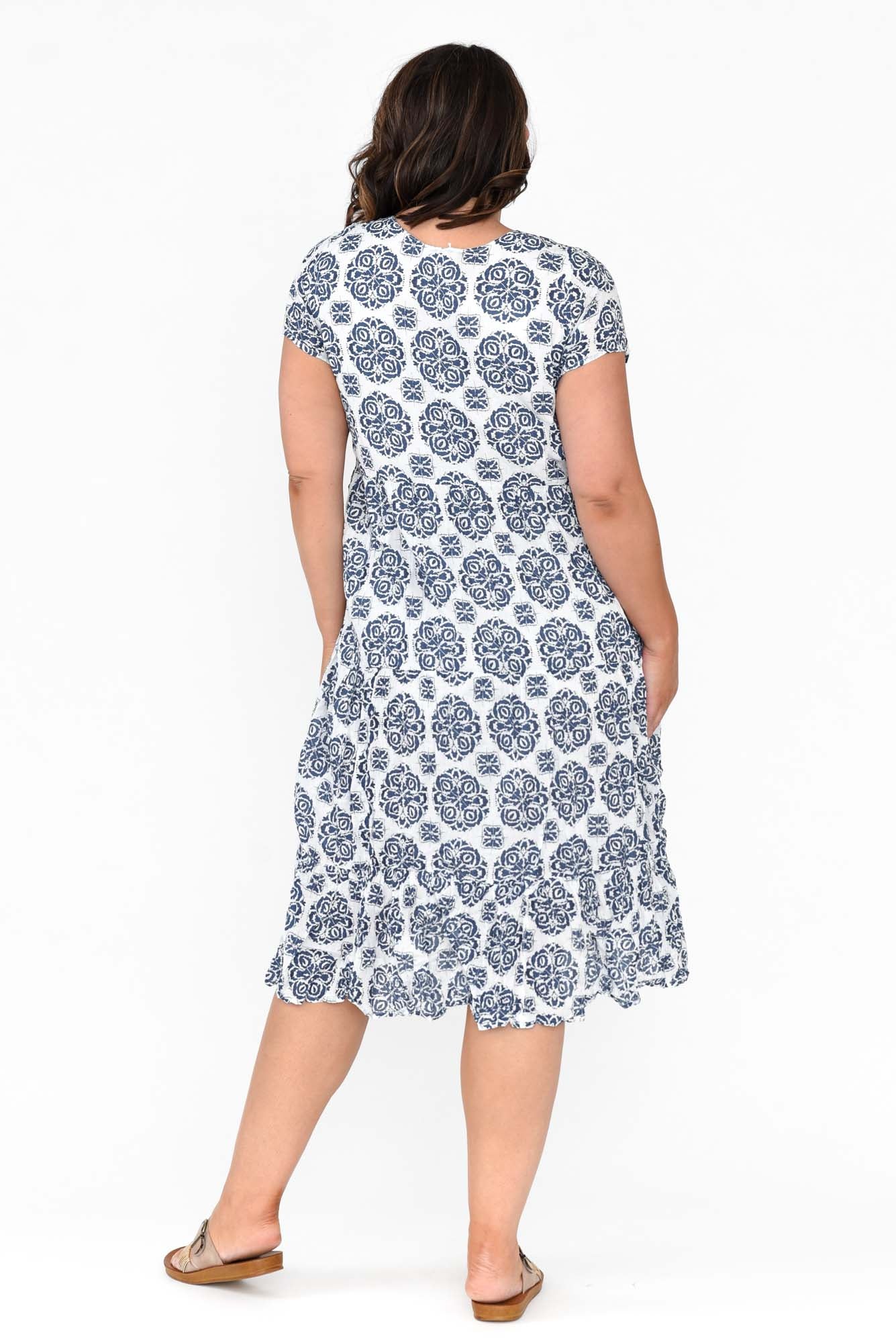 Carmen Navy Fiesta Crinkle Cotton Dress