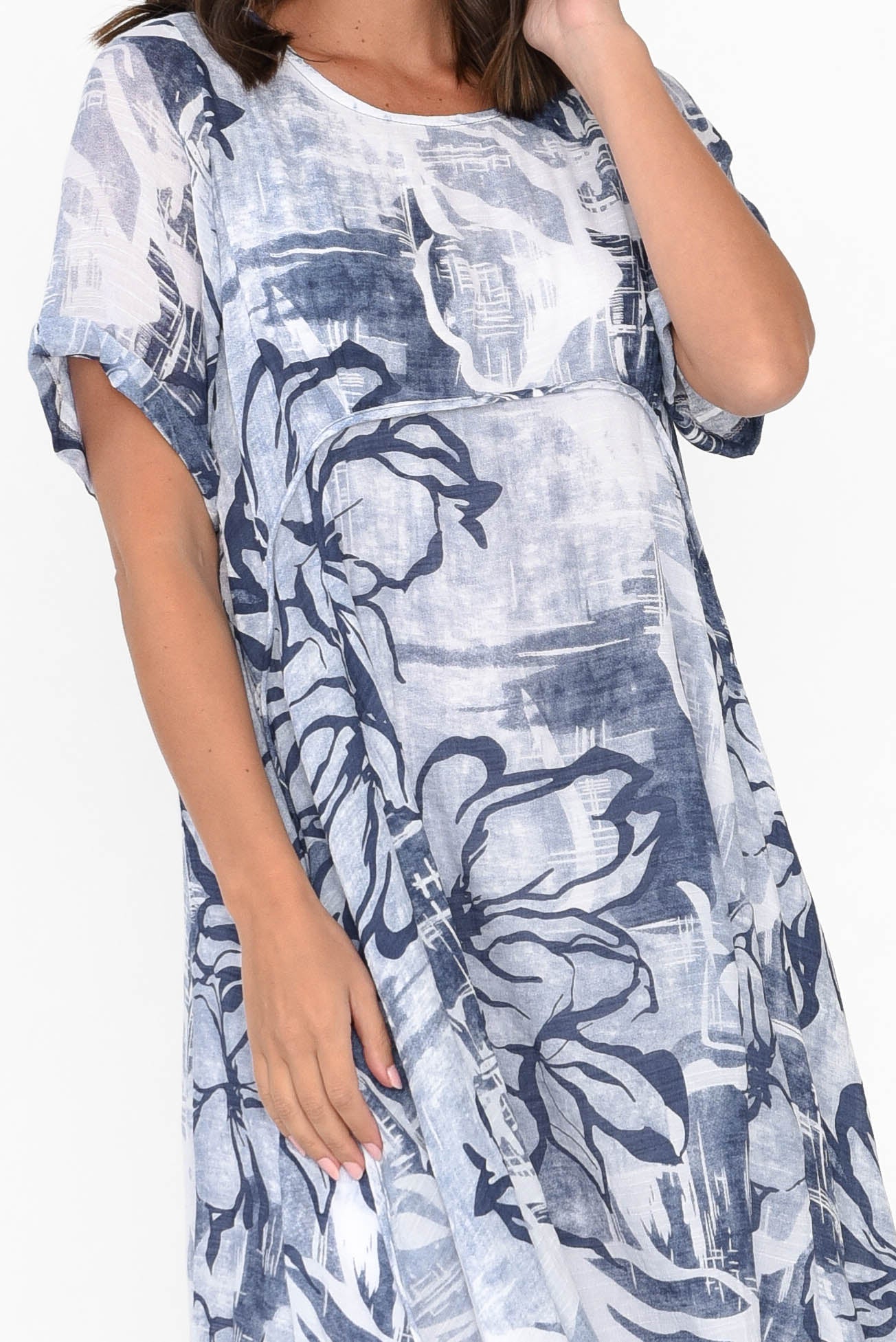 Vanya Navy Floral Cotton Blend Dress