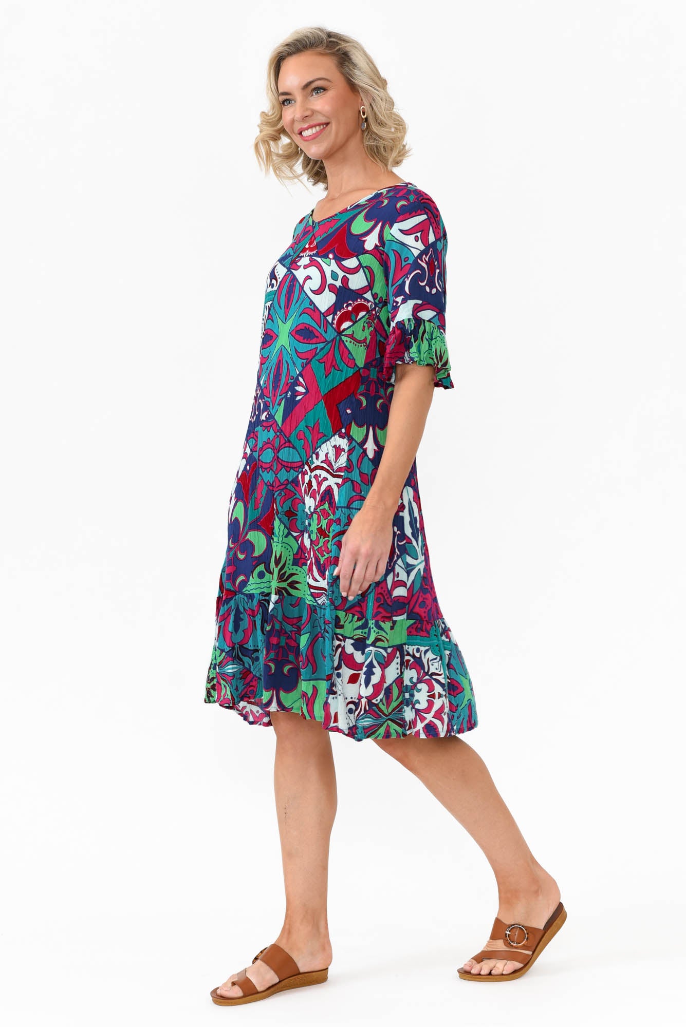 Calla Teal Mosaic Crinkle Dress