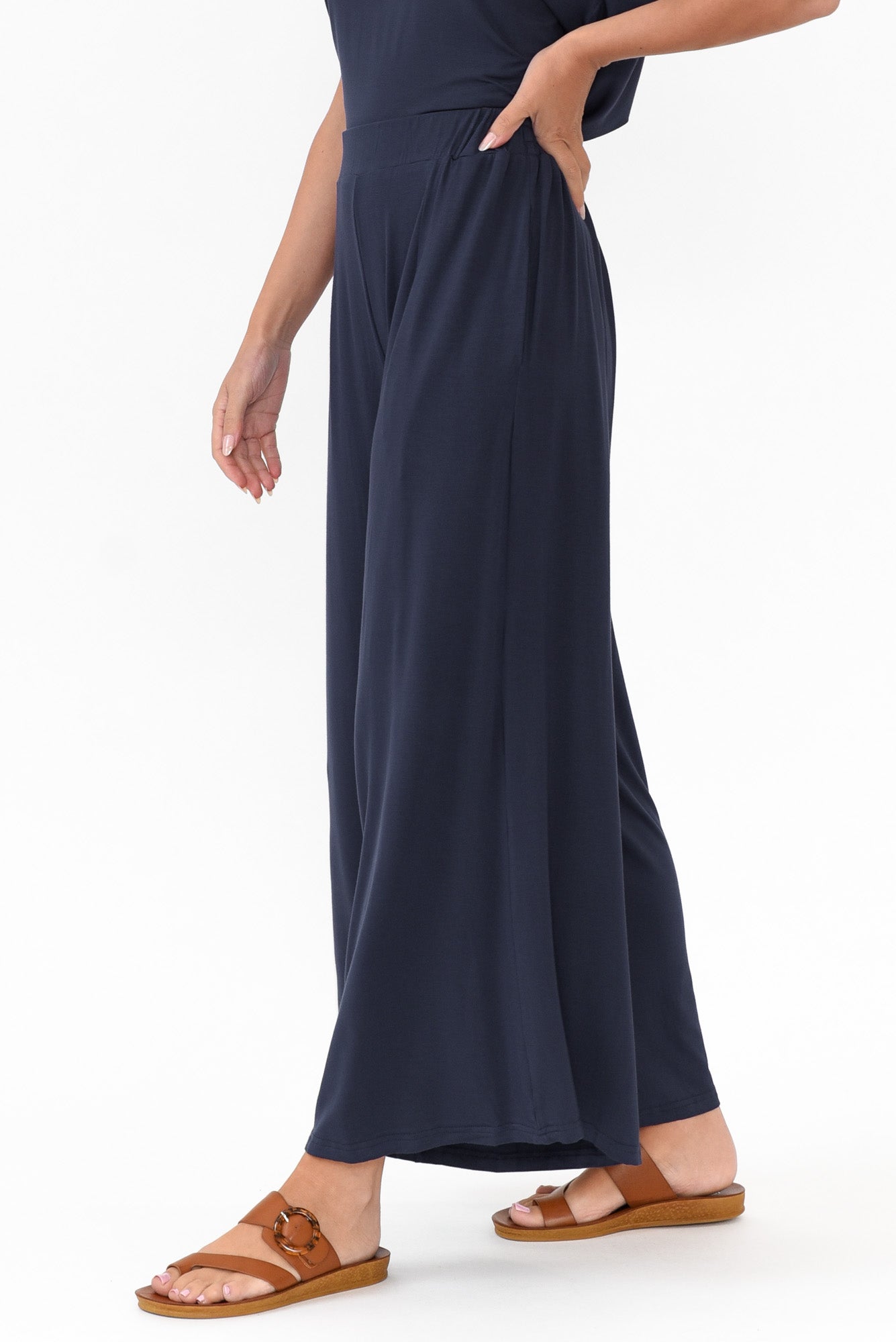 Lowen Navy Modal Wide Leg Pant