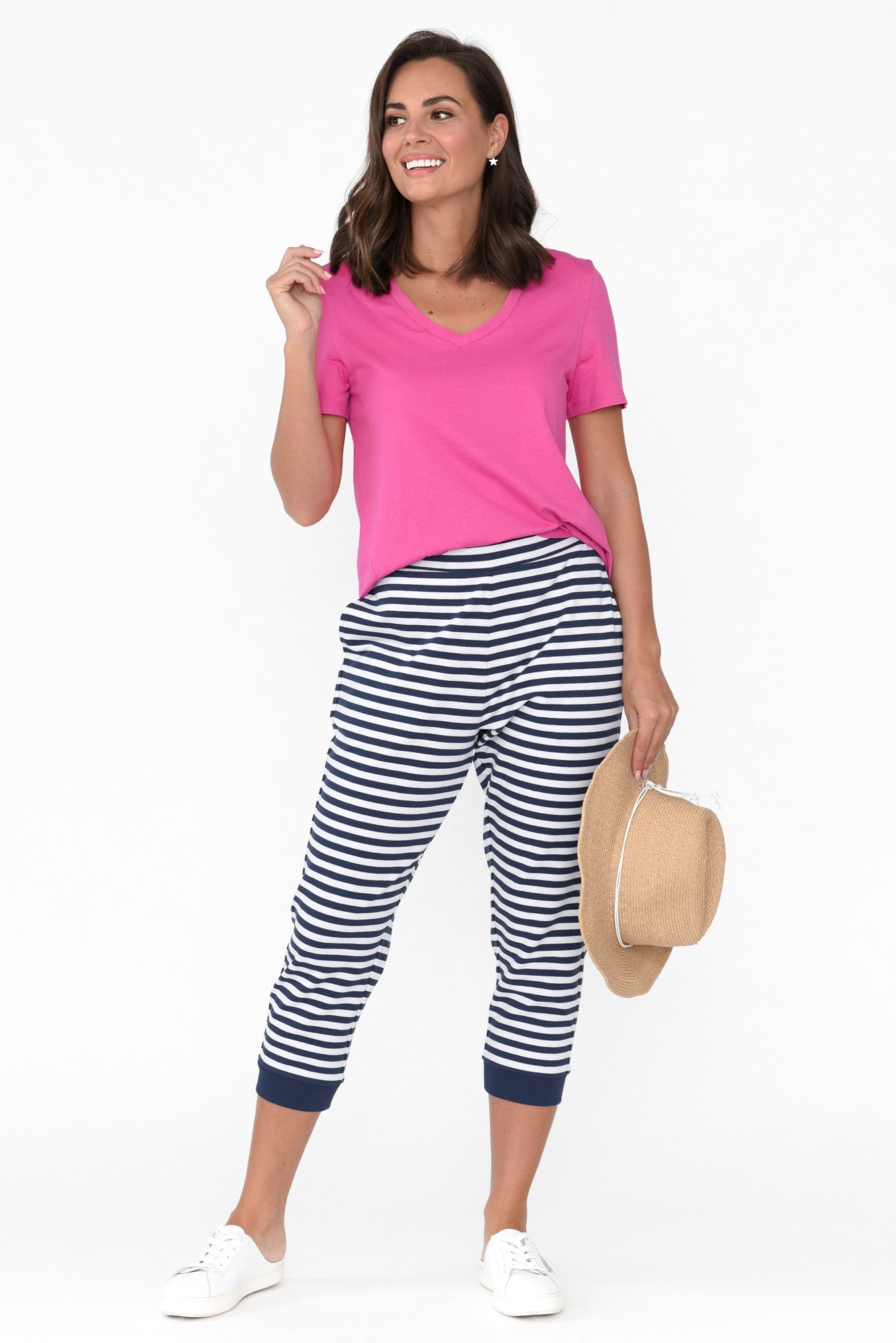 Tasha Navy Stripe Cotton Blend Jogger Pant