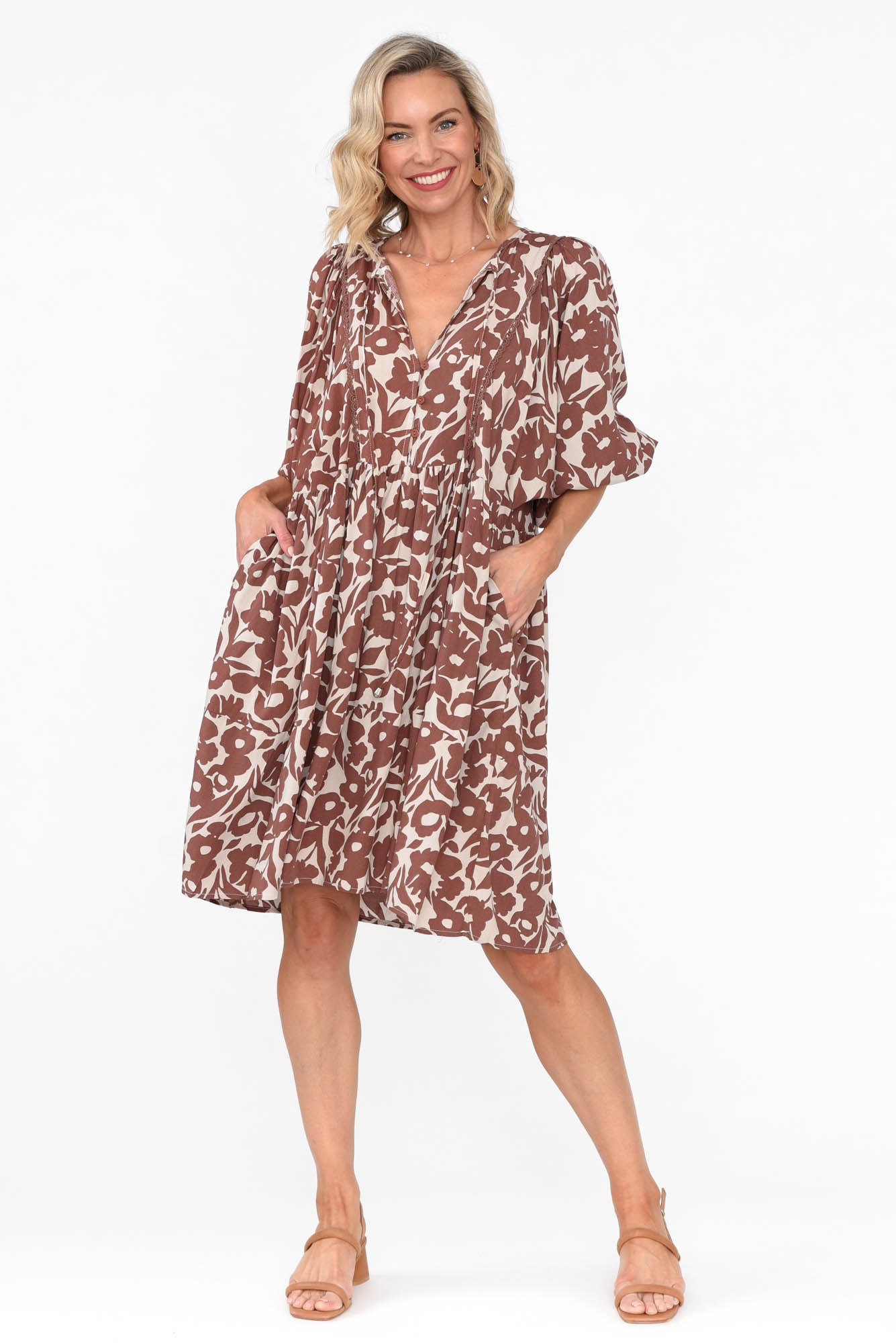 Lyric Brown Floral Pocket Dress