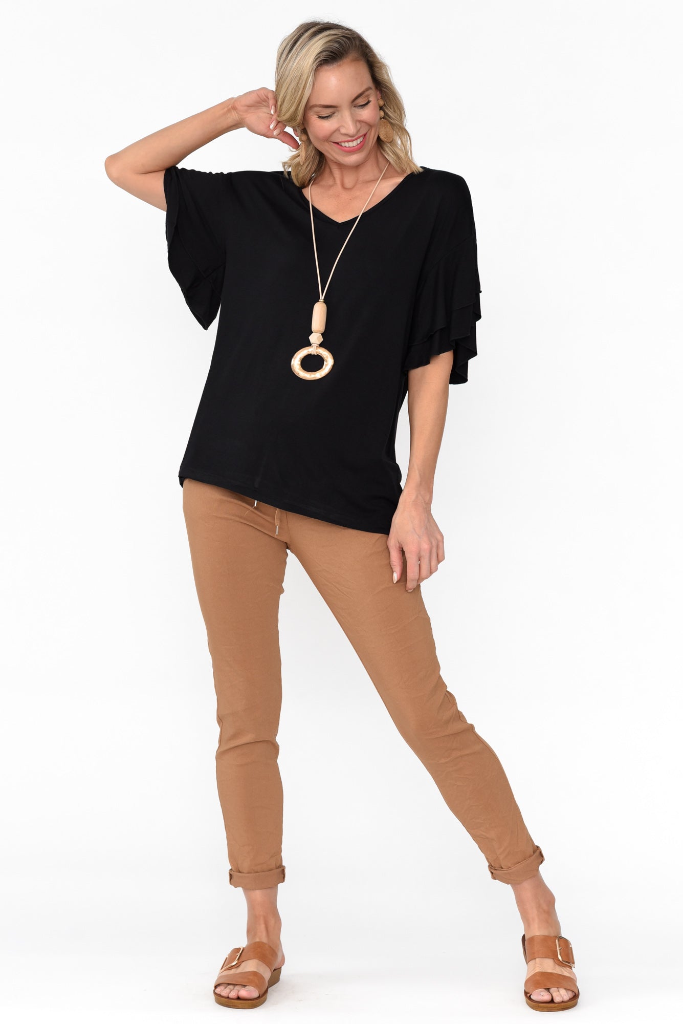 Ripon Black Frill Sleeve Top