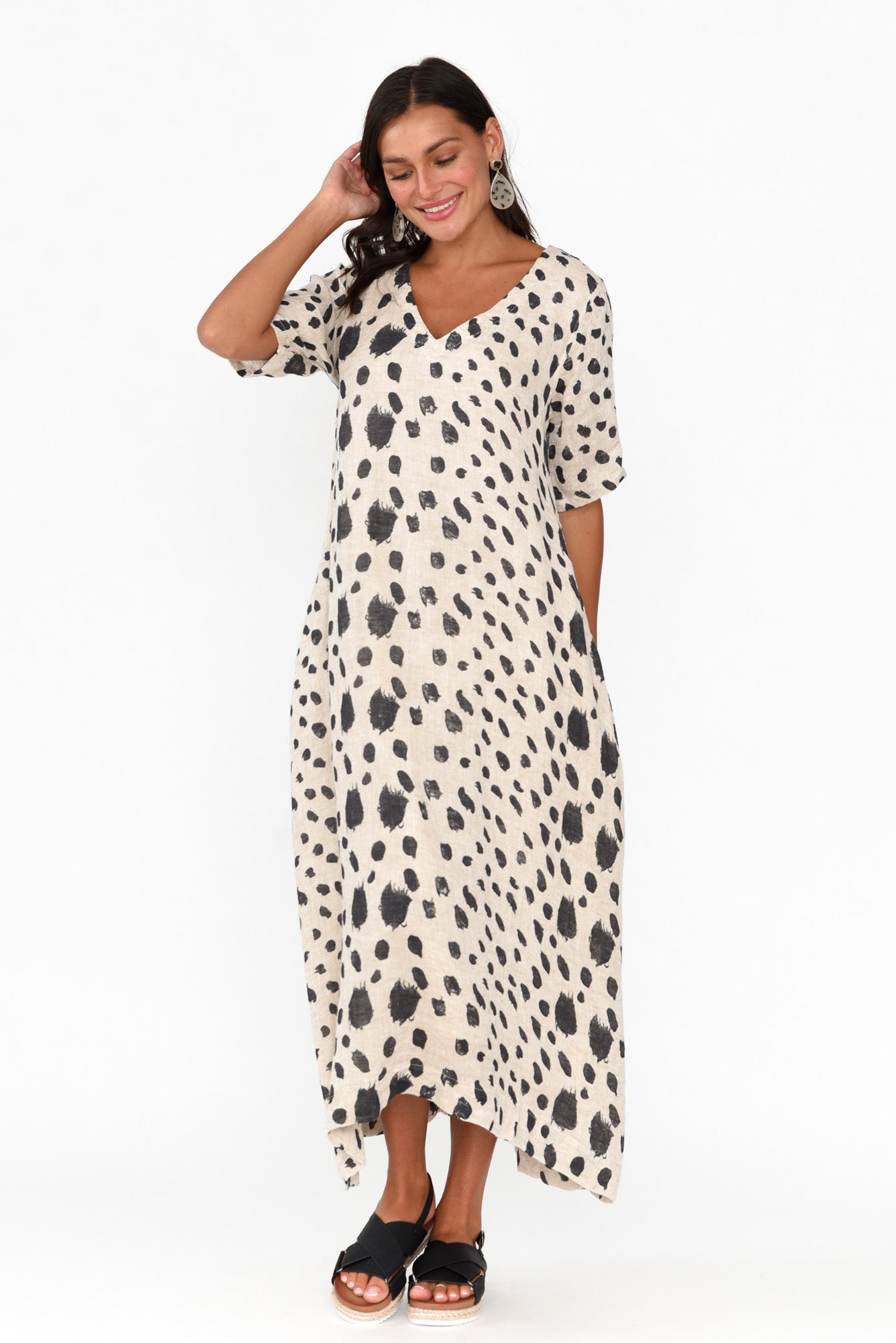 Santana Black Spot Linen Dress