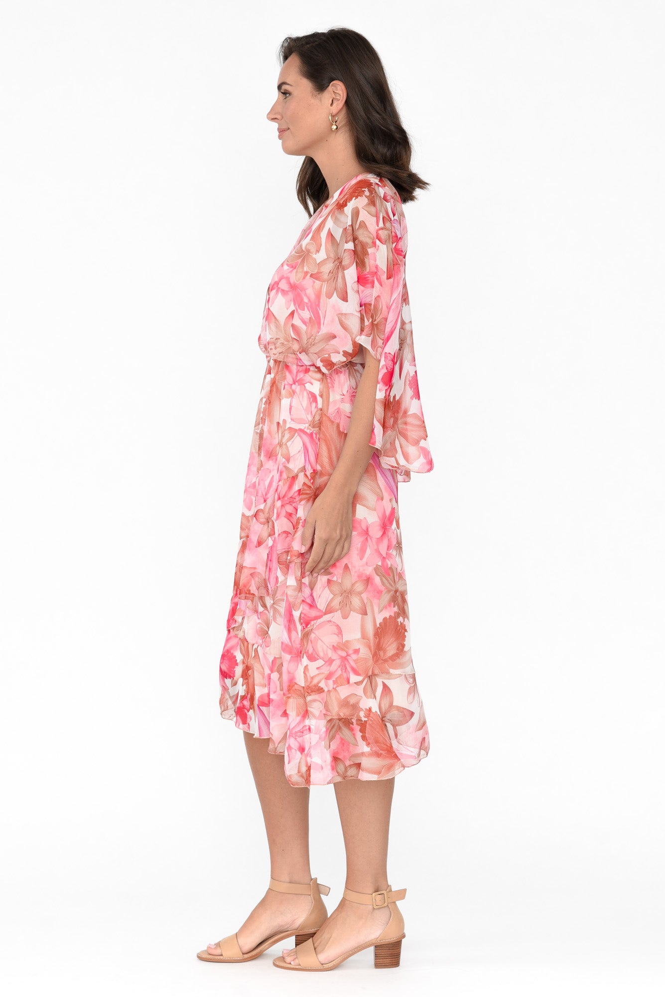 Ireland Peach Hibiscus Ruffle Dress