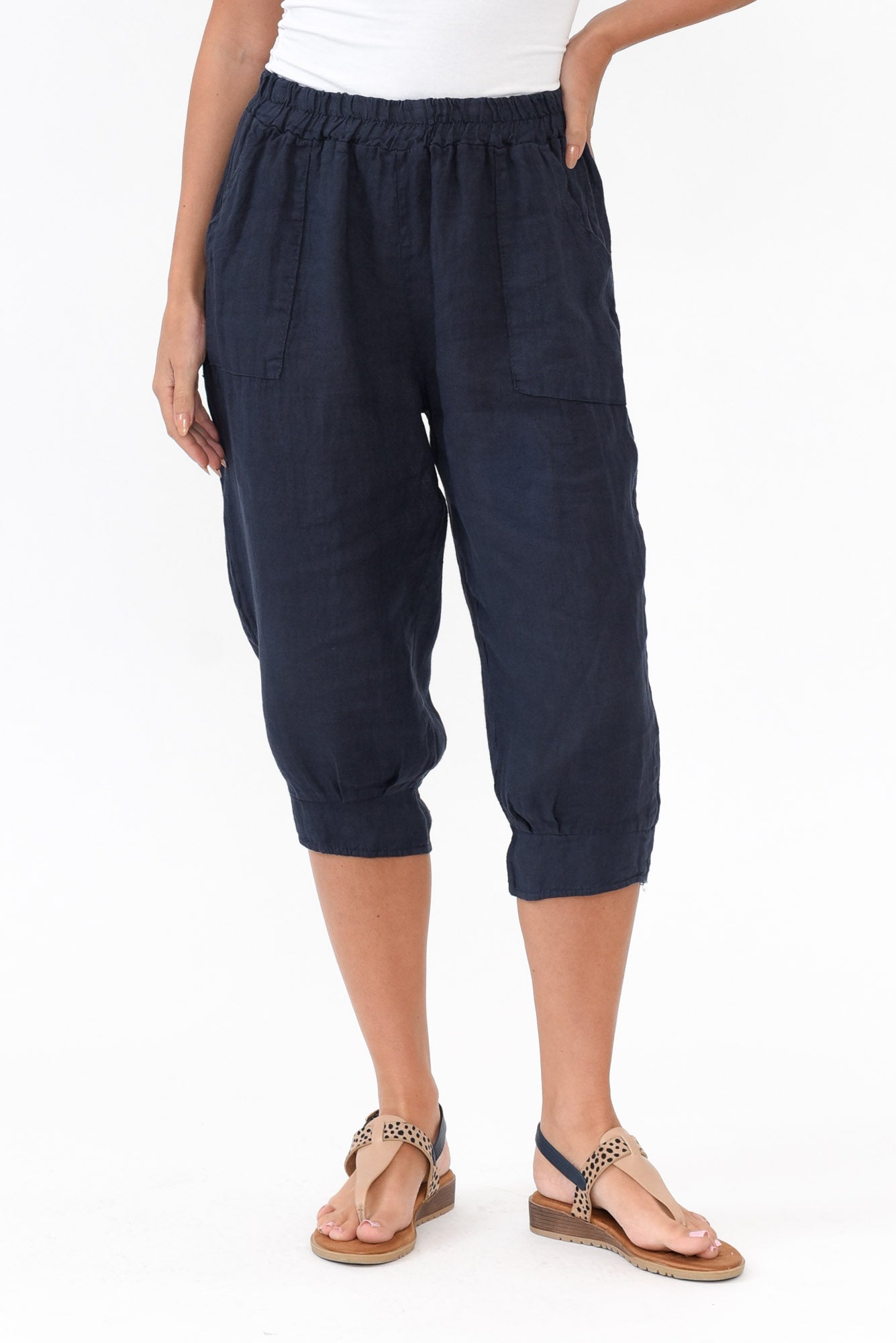 Carmichael Navy Linen Capri Pant