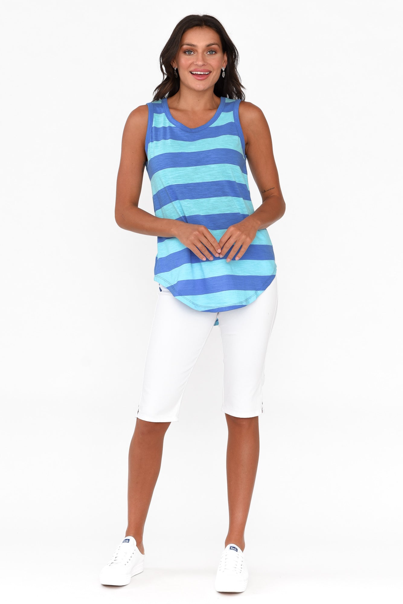 Keira Aqua Stripe Cotton Tank