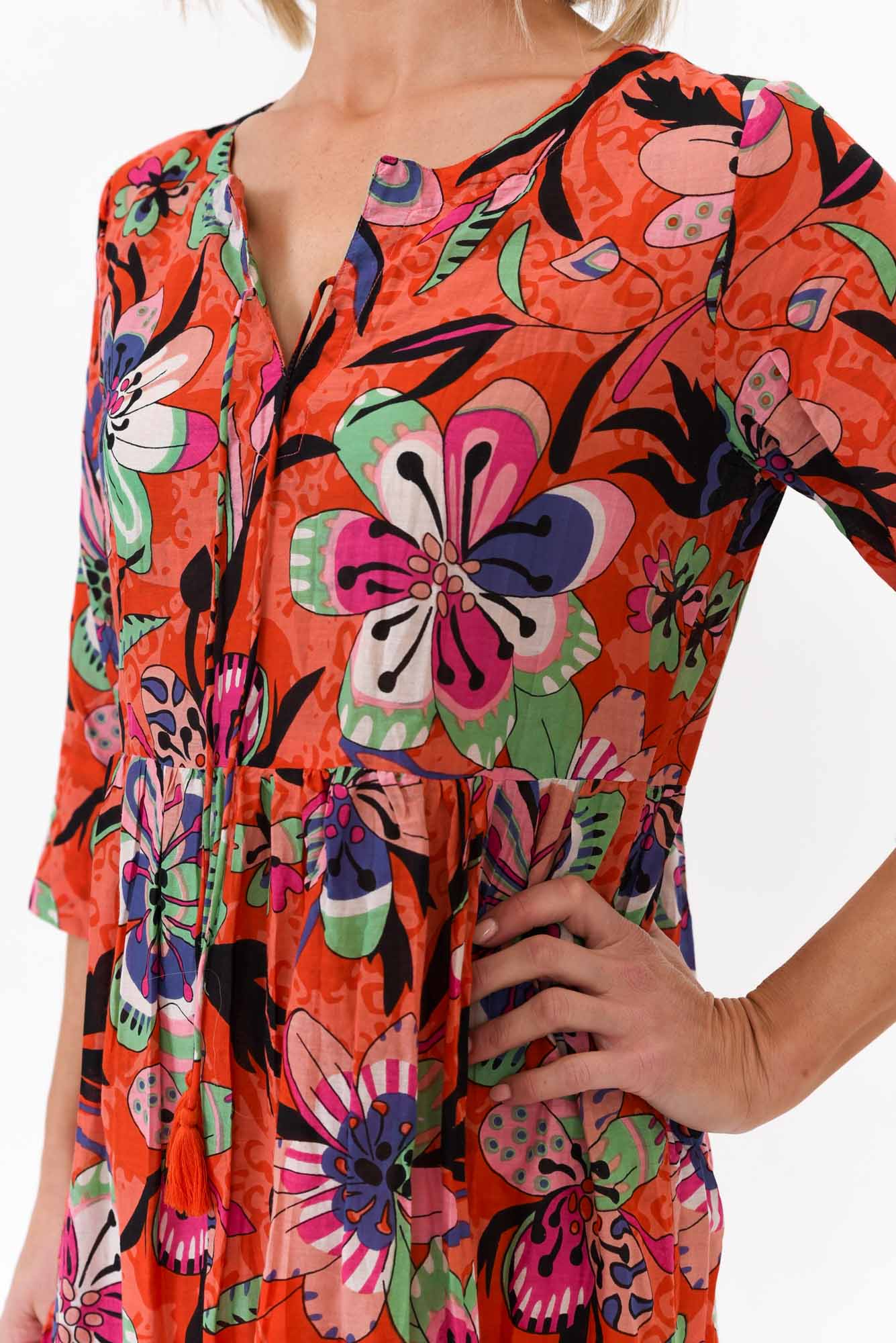 Layla Pink Flower Crinkle Cotton Dress